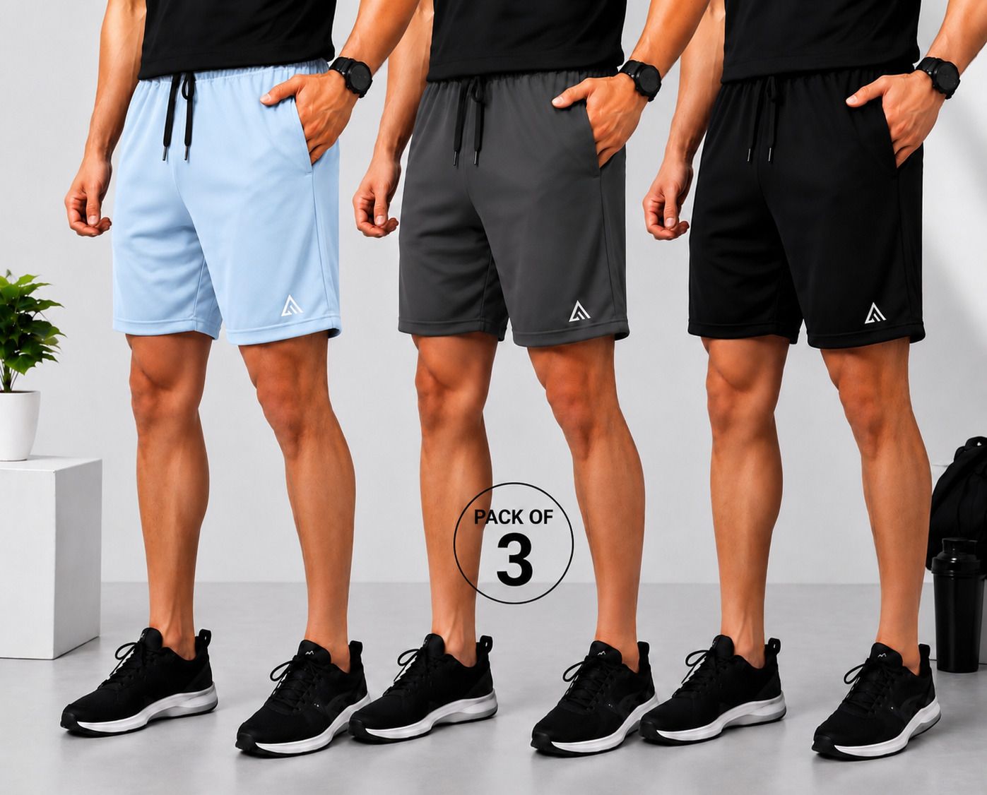 adrenex Pack of 3 Solid Men Dark Grey, Grey, Black Gym Shorts, Running Shorts, Sports Shorts, Casual Shorts-picture-19