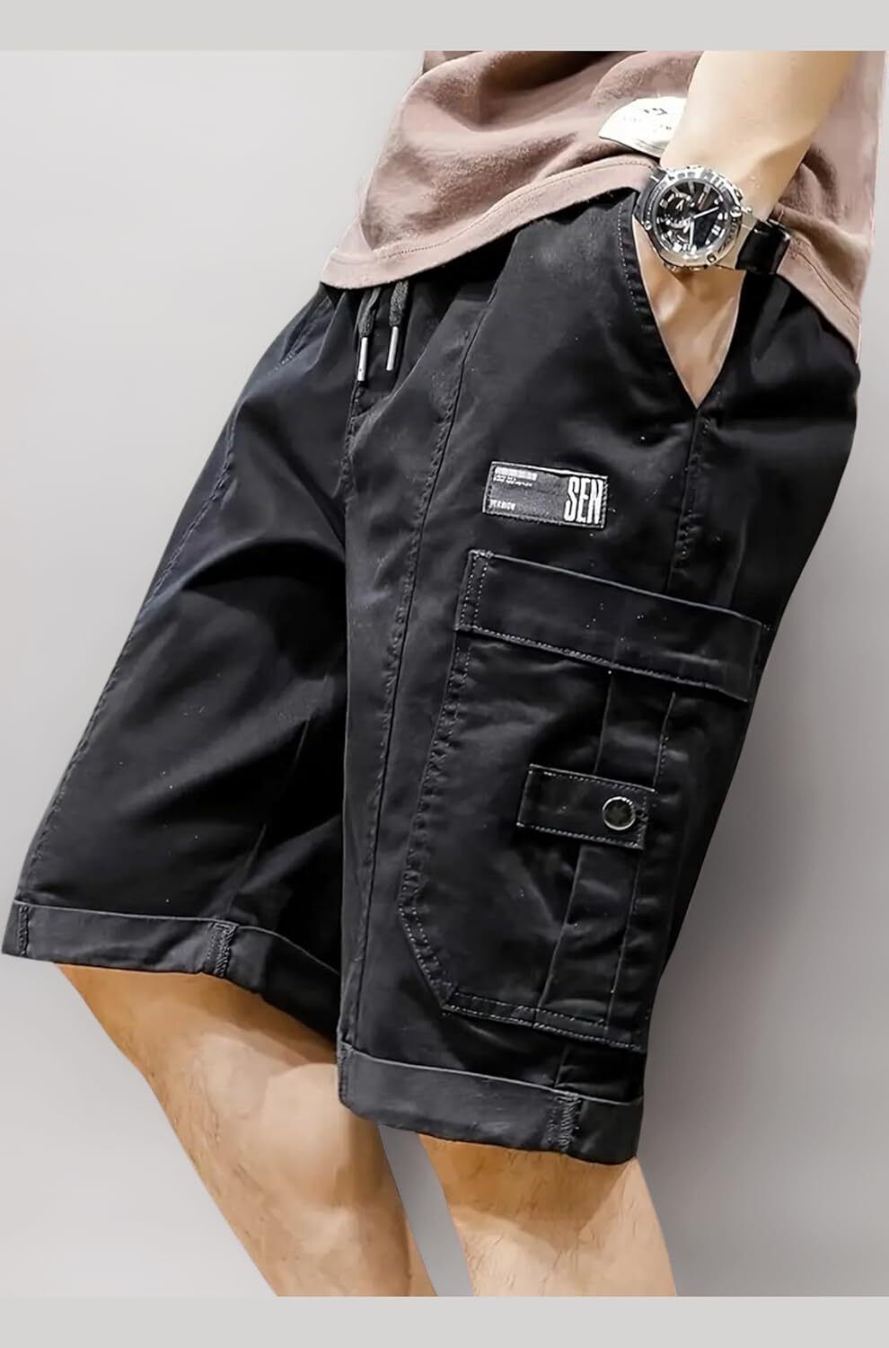 Solid Men Black Cargo Shorts-image-44