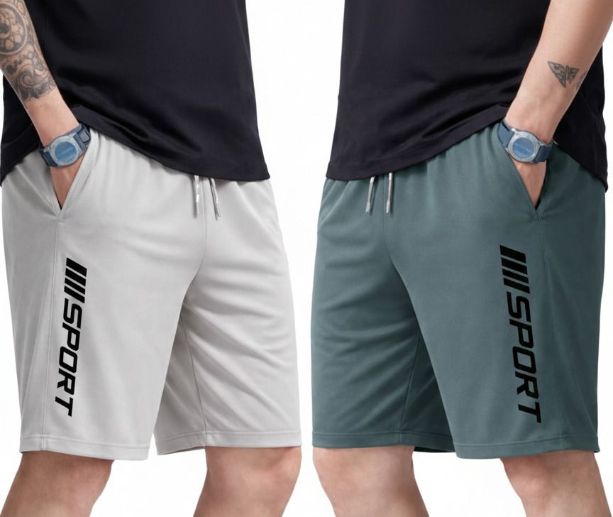 Pack of 2 Solid Men Grey Regular Shorts-image-18