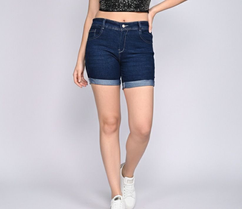 lisya Solid Women Denim Blue Denim Shorts-picture-14