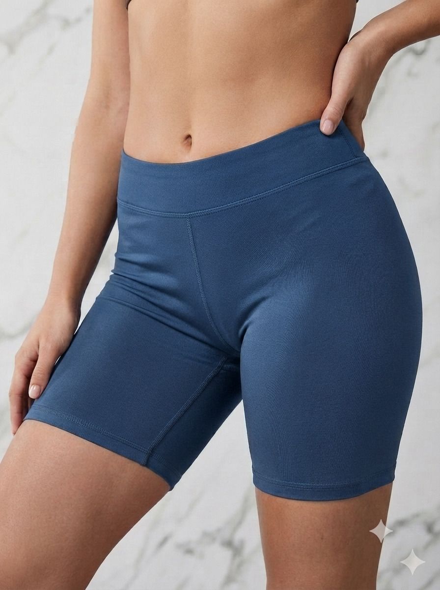 eha Solid Women Blue Gym Shorts-picture-1