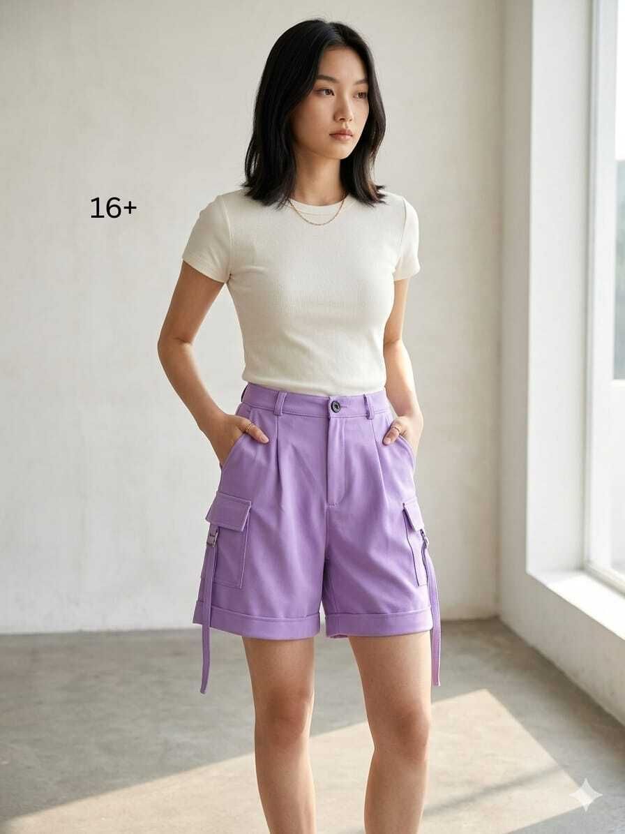 jay kay Solid Women Purple Cargo Shorts-picture-20