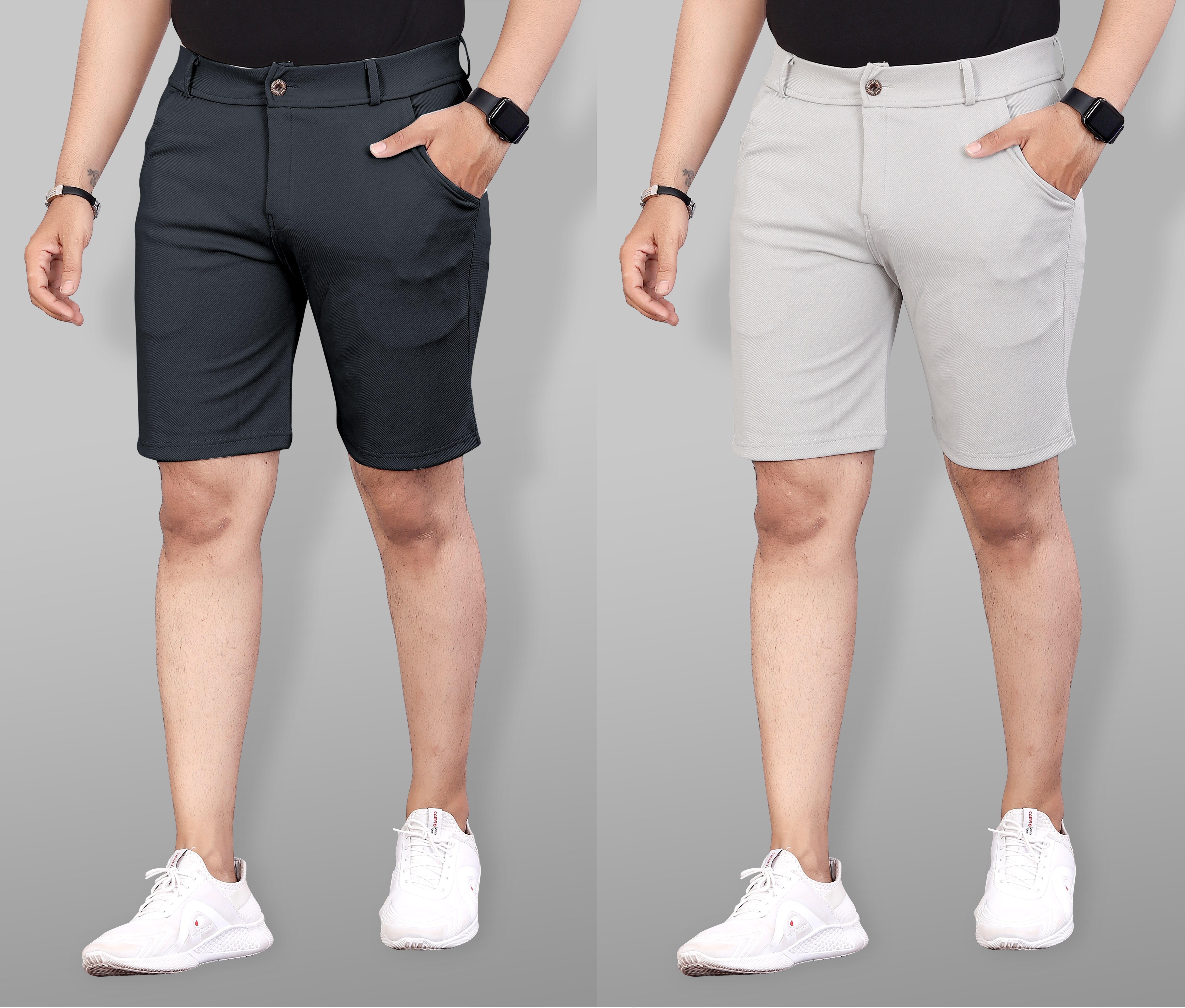 indiclub Pack of 2 Solid Men Grey, Black Sports Shorts-picture-26