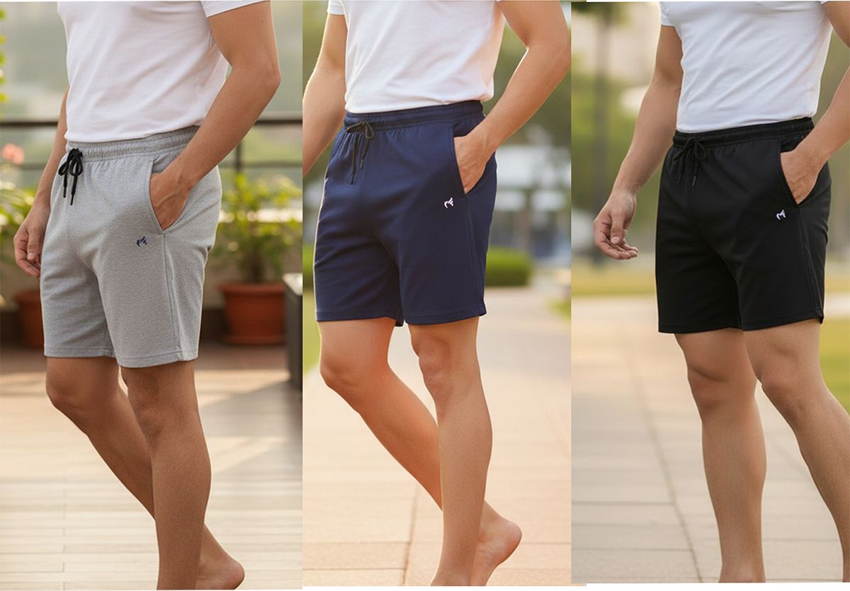 fabroyz Pack of 3 Solid Men Grey, Blue, Black Basic Shorts-picture-34