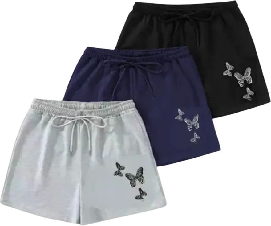 mikram Pack of 3 Solid, Printed Women Multicolor Casual Shorts, Basic Shorts-picture-11