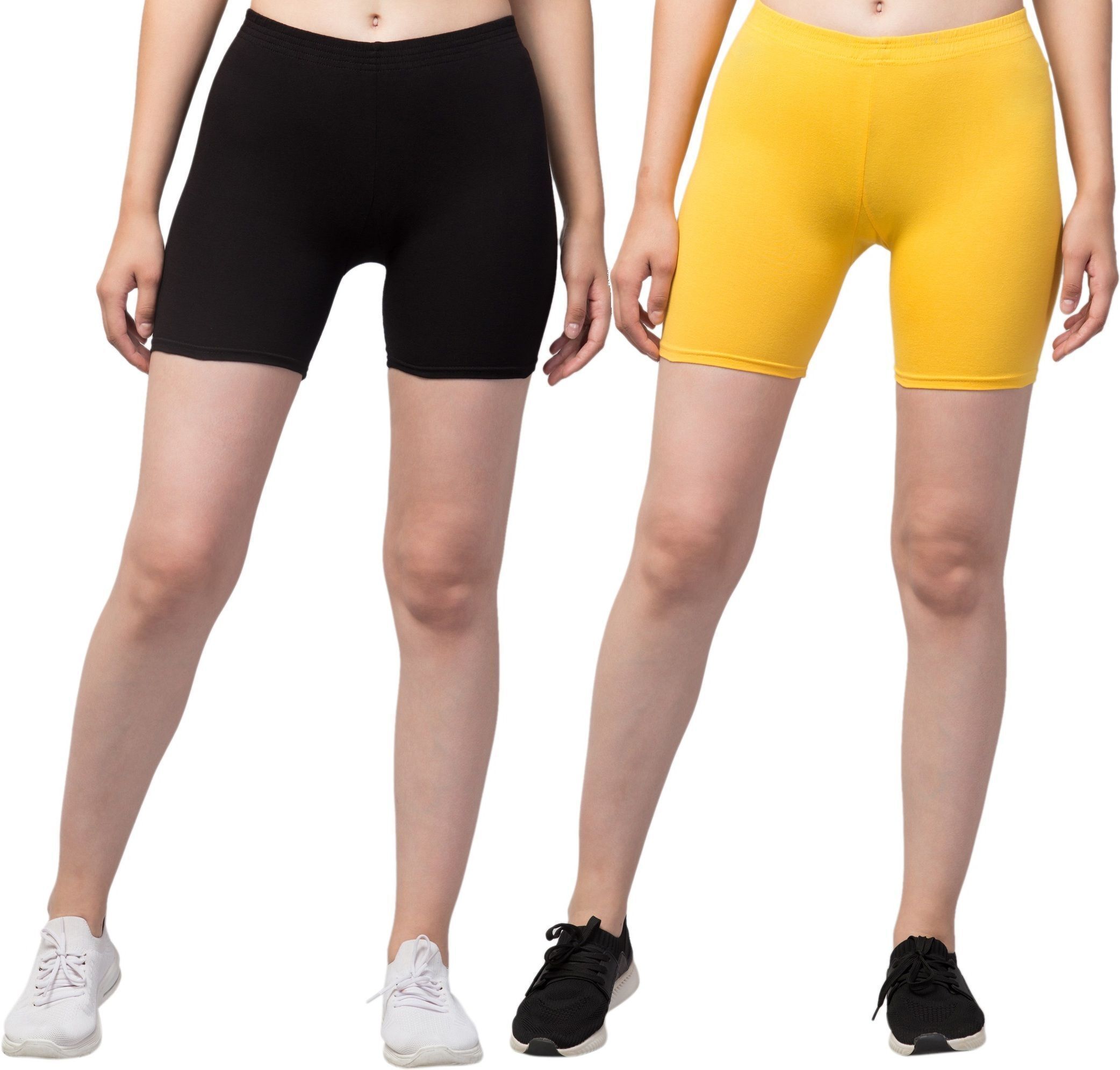 the klowt co Pack of 2 Solid Women Yellow, Black Sports Shorts-picture-37