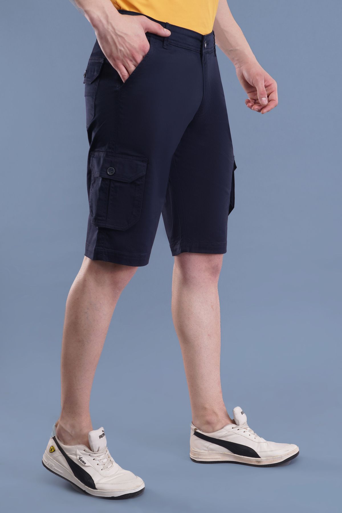 Solid Men Dark Blue Cargo Shorts-image-12
