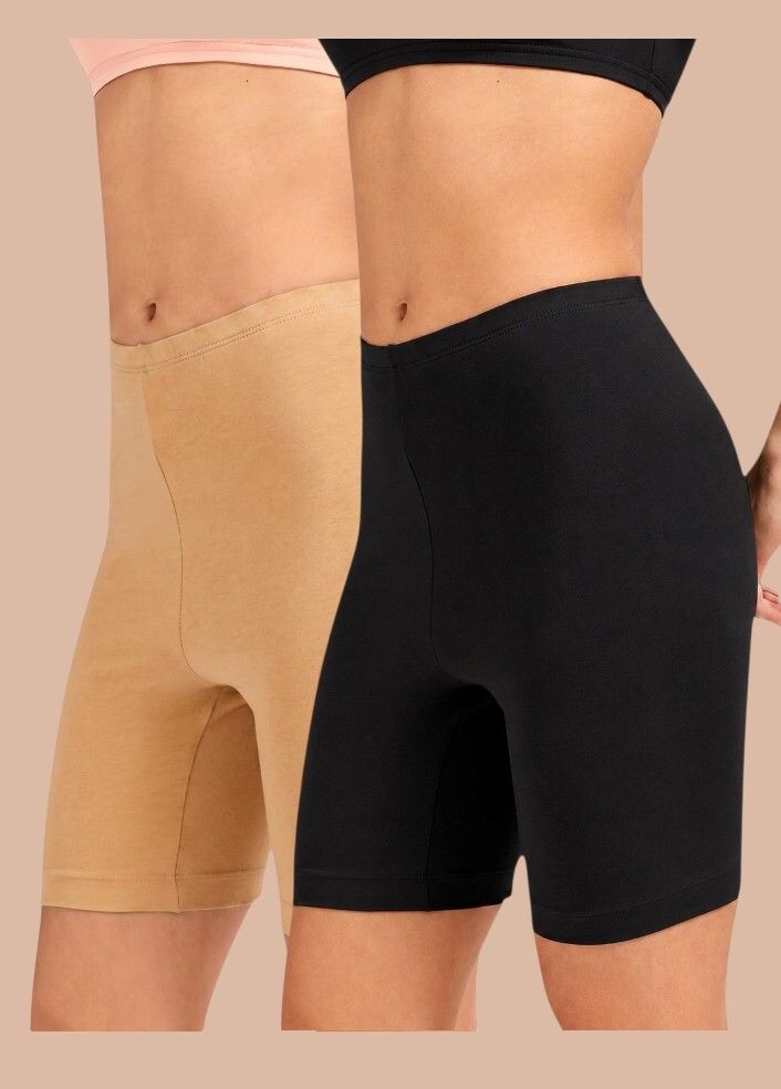 moda rapido Pack of 2 Solid Women Black, Beige Cycling Shorts-picture-10