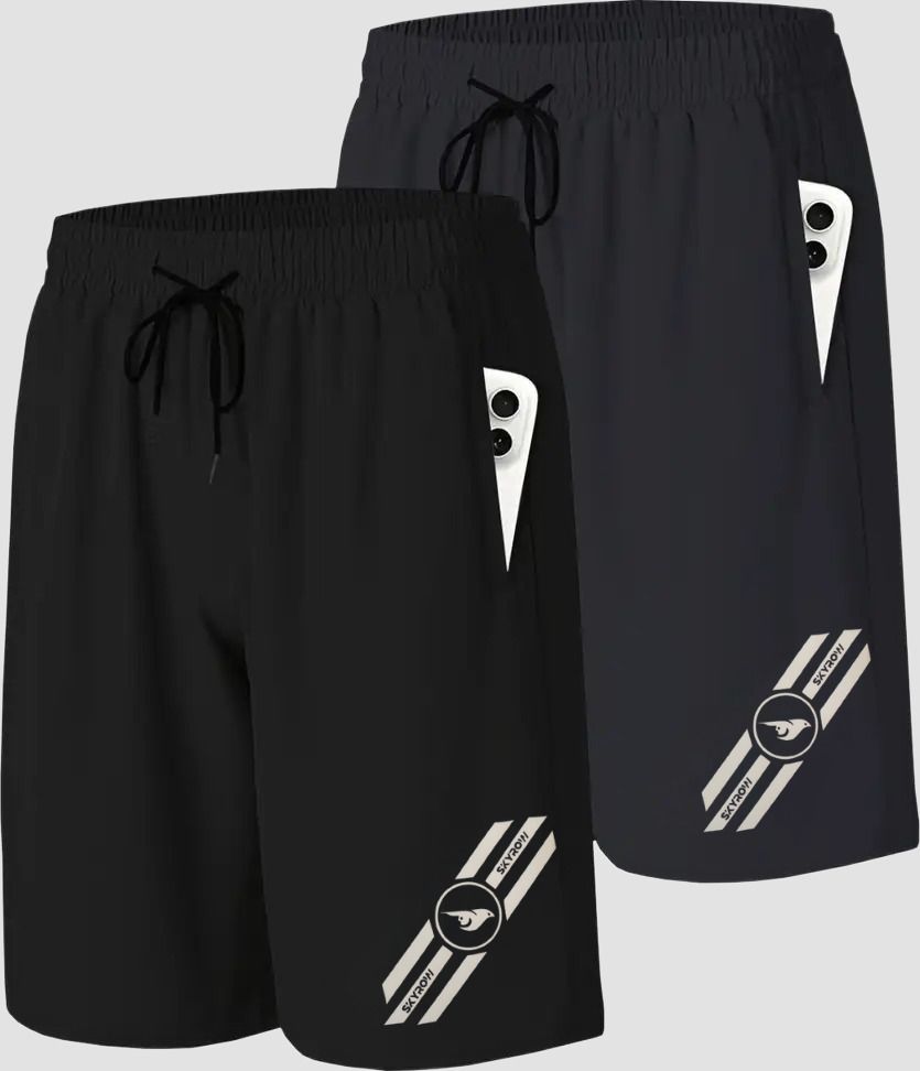 skyrow Pack of 2 Solid Men Multicolor Sports Shorts-picture-26