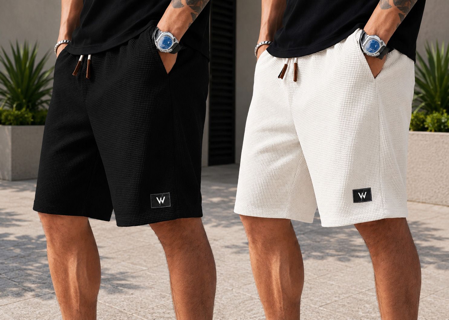wereko Pack of 2 Self Design Men Black, White Regular Shorts-picture-23