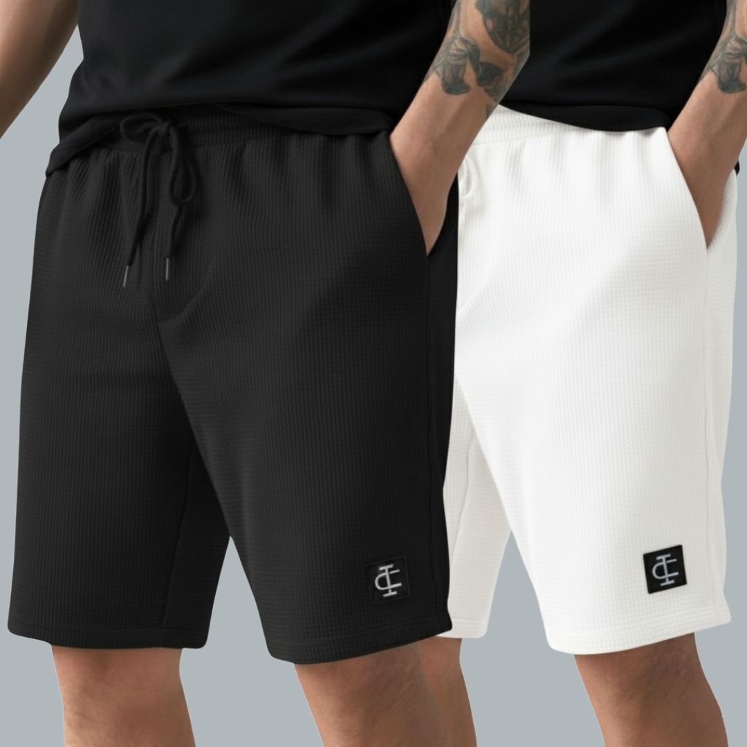 indiclub Pack of 2 Self Design Men Black, White Sports Shorts-picture-25