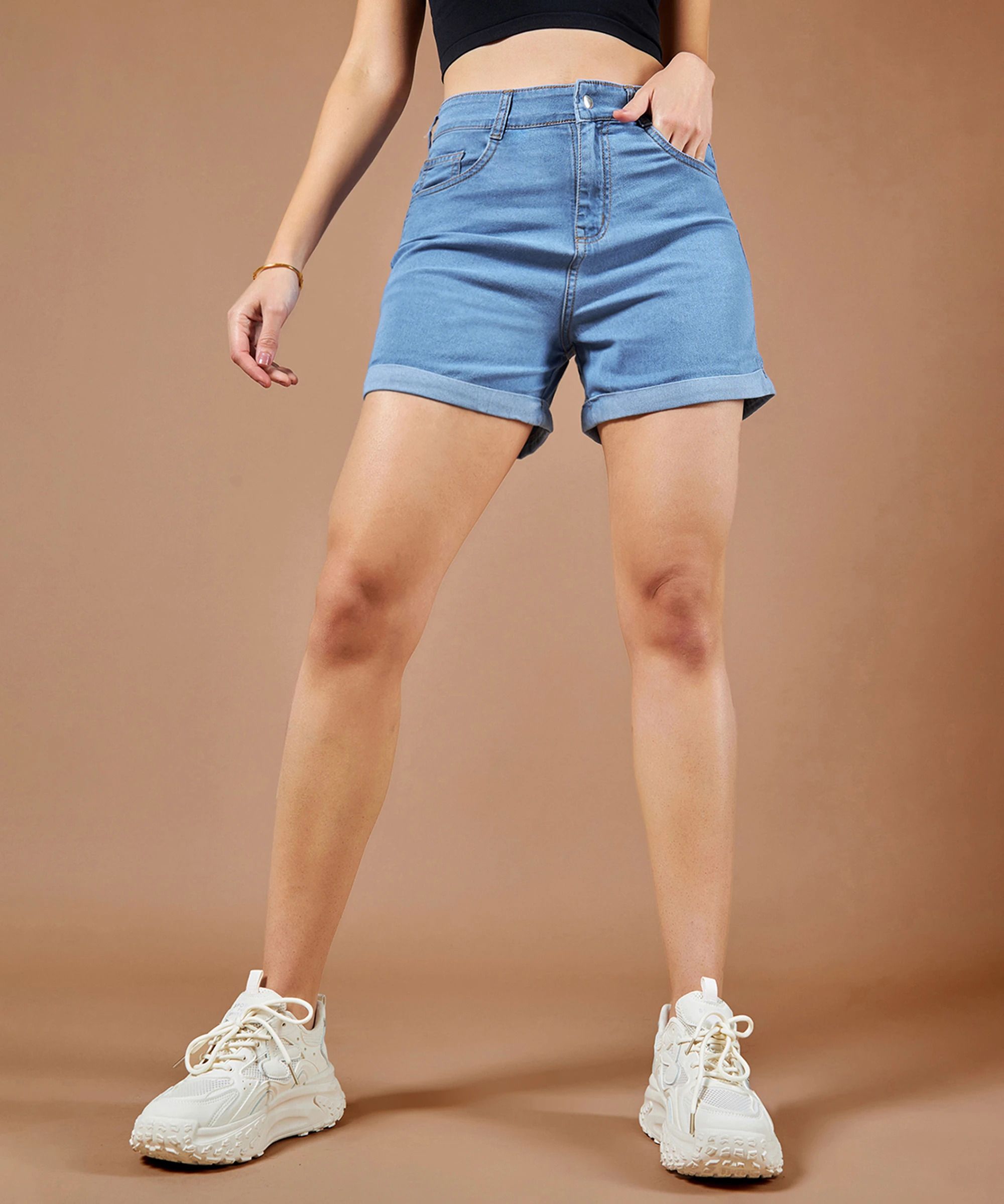 dolce crudo Solid Women Blue Denim Shorts-picture-15