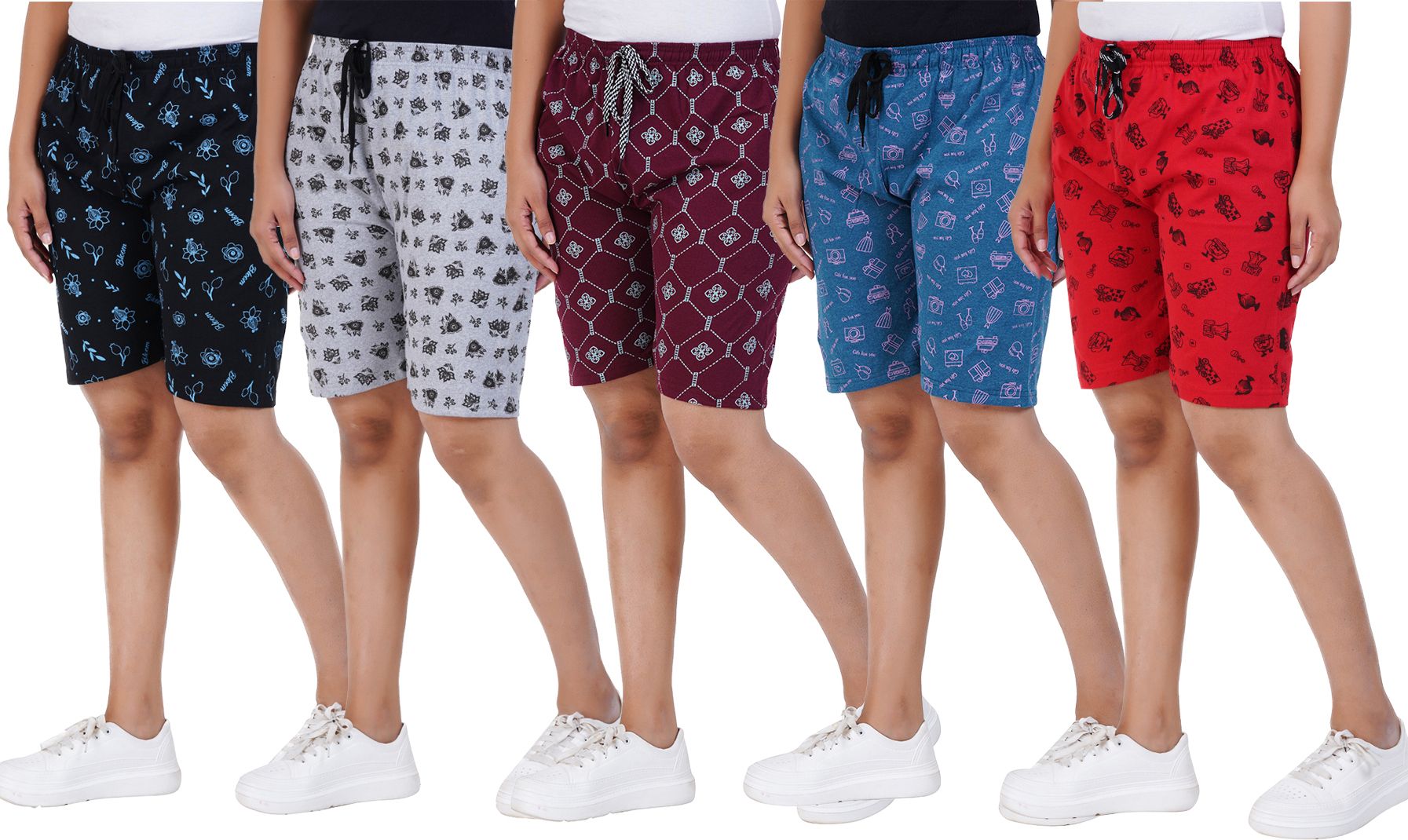 afra Pack of 5 Printed Women Multicolor Casual Shorts-picture-2