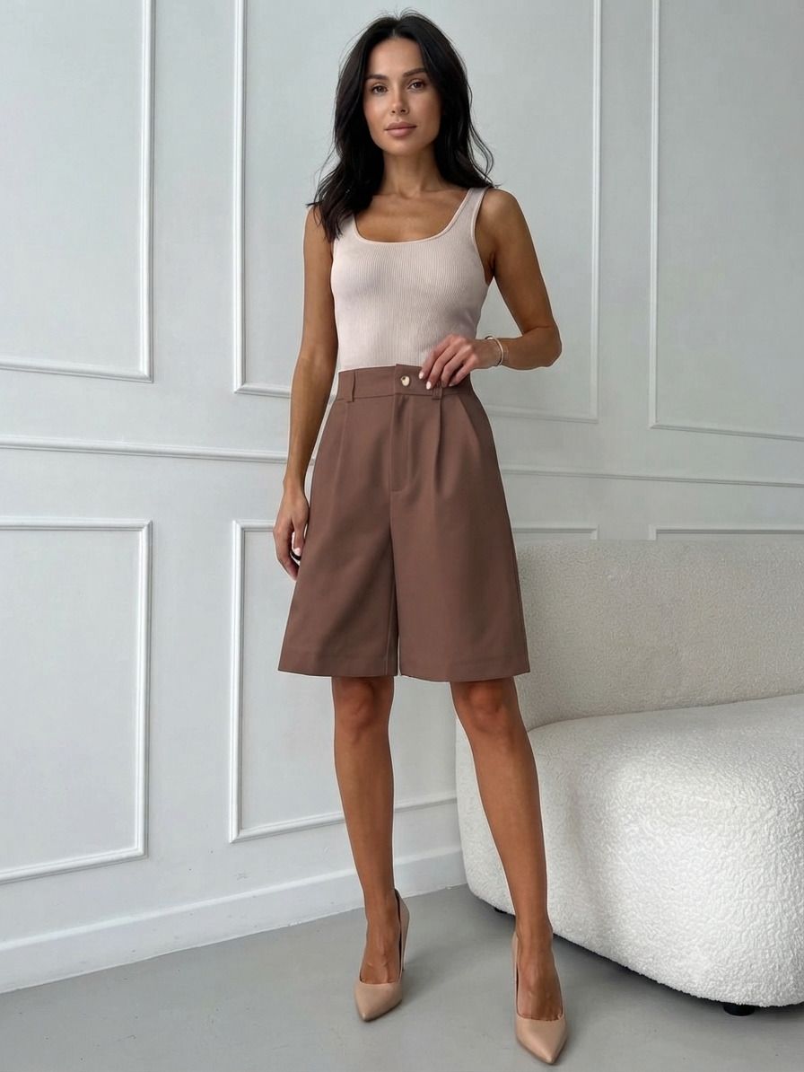 kotty Solid Women Brown Bermuda Shorts-picture-6