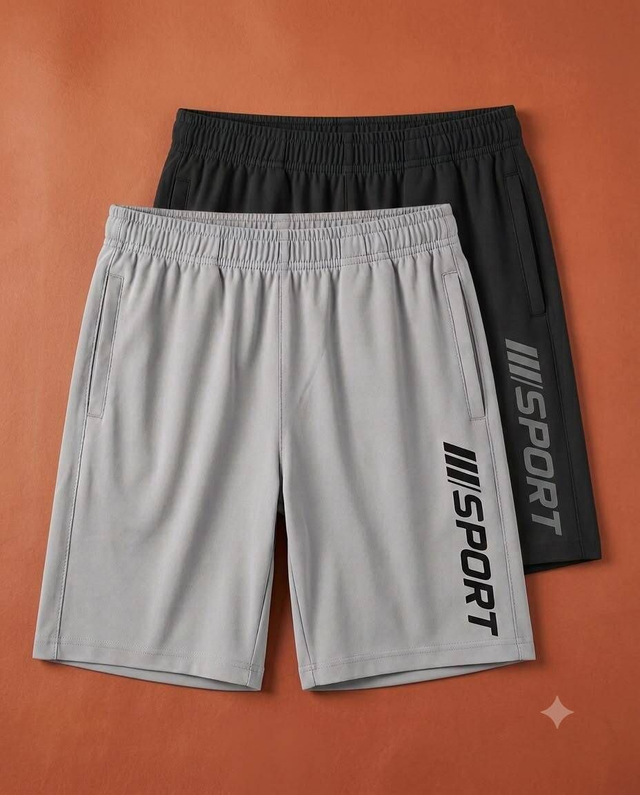 sell4u Pack of 2 Solid, Graphic Print Men Black, Grey Sports Shorts-picture-15