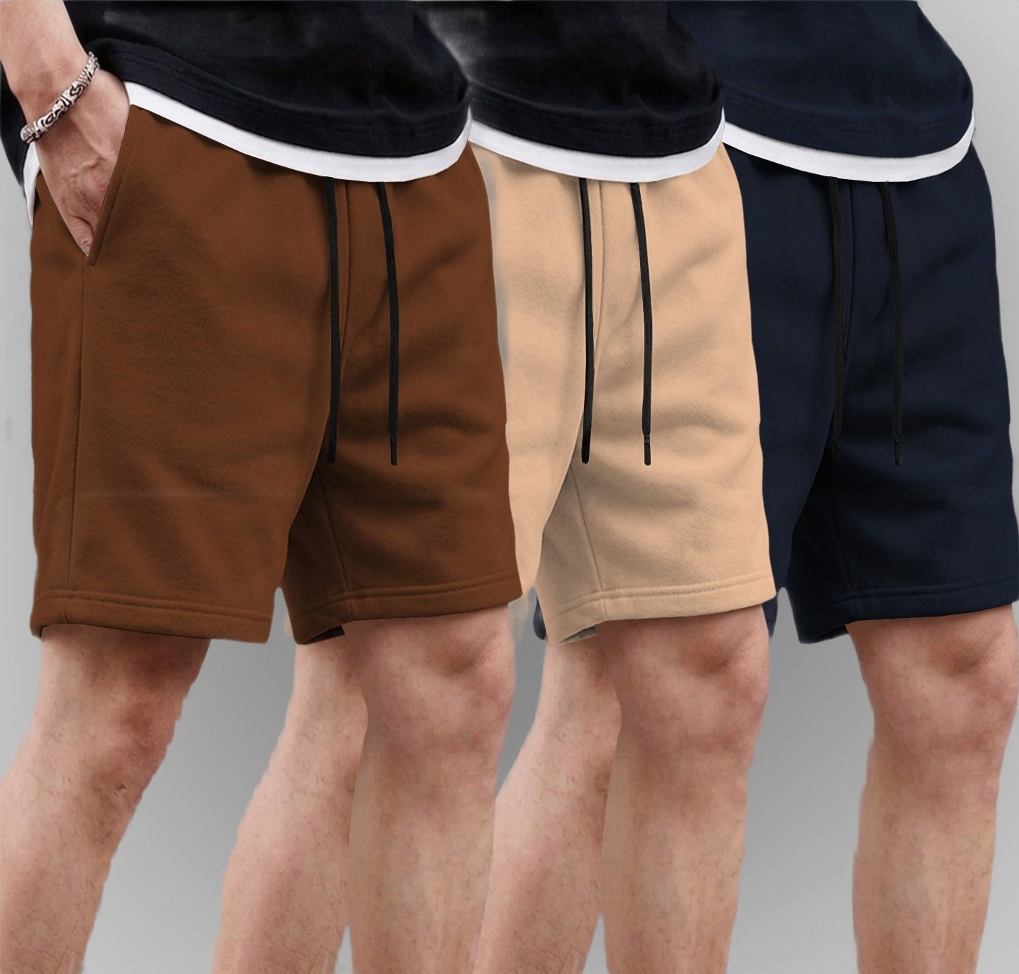 tesseract Pack of 3 Solid Men Brown, Beige, Dark Blue Regular Shorts-picture-31
