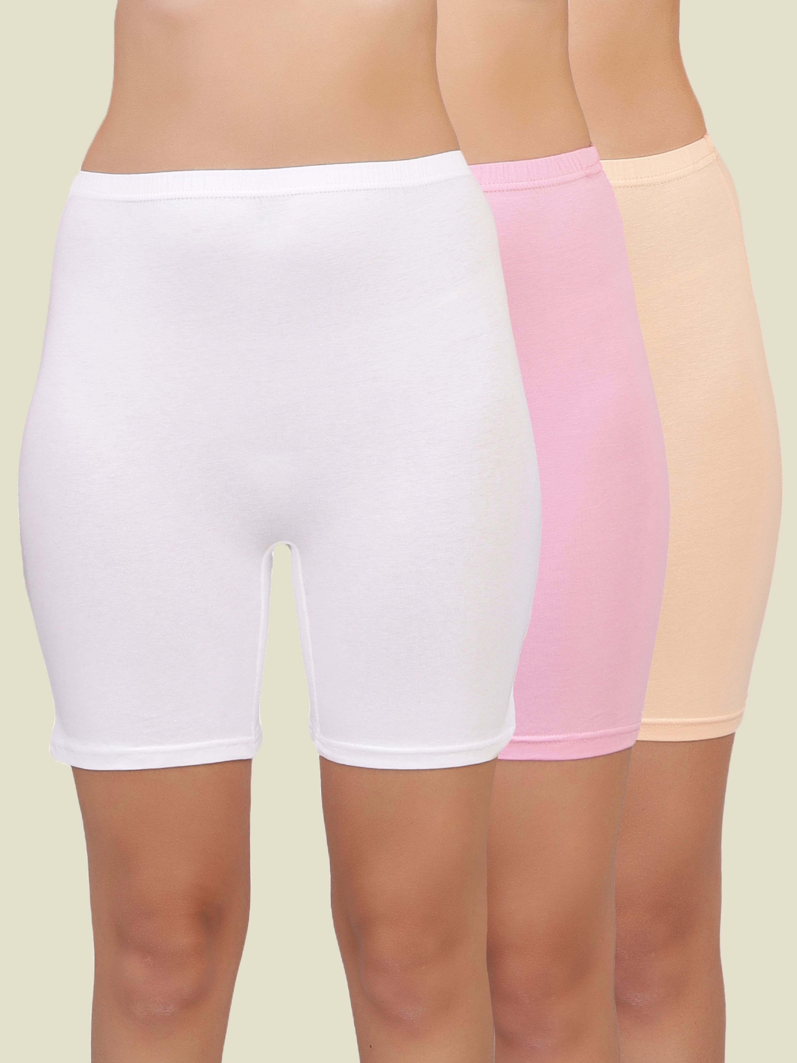 selfcare Pack of 3 Solid Women Beige, White, Pink Cycling Shorts, Gym Shorts, Night Shorts, Regular Shorts, Running Shorts-picture-15