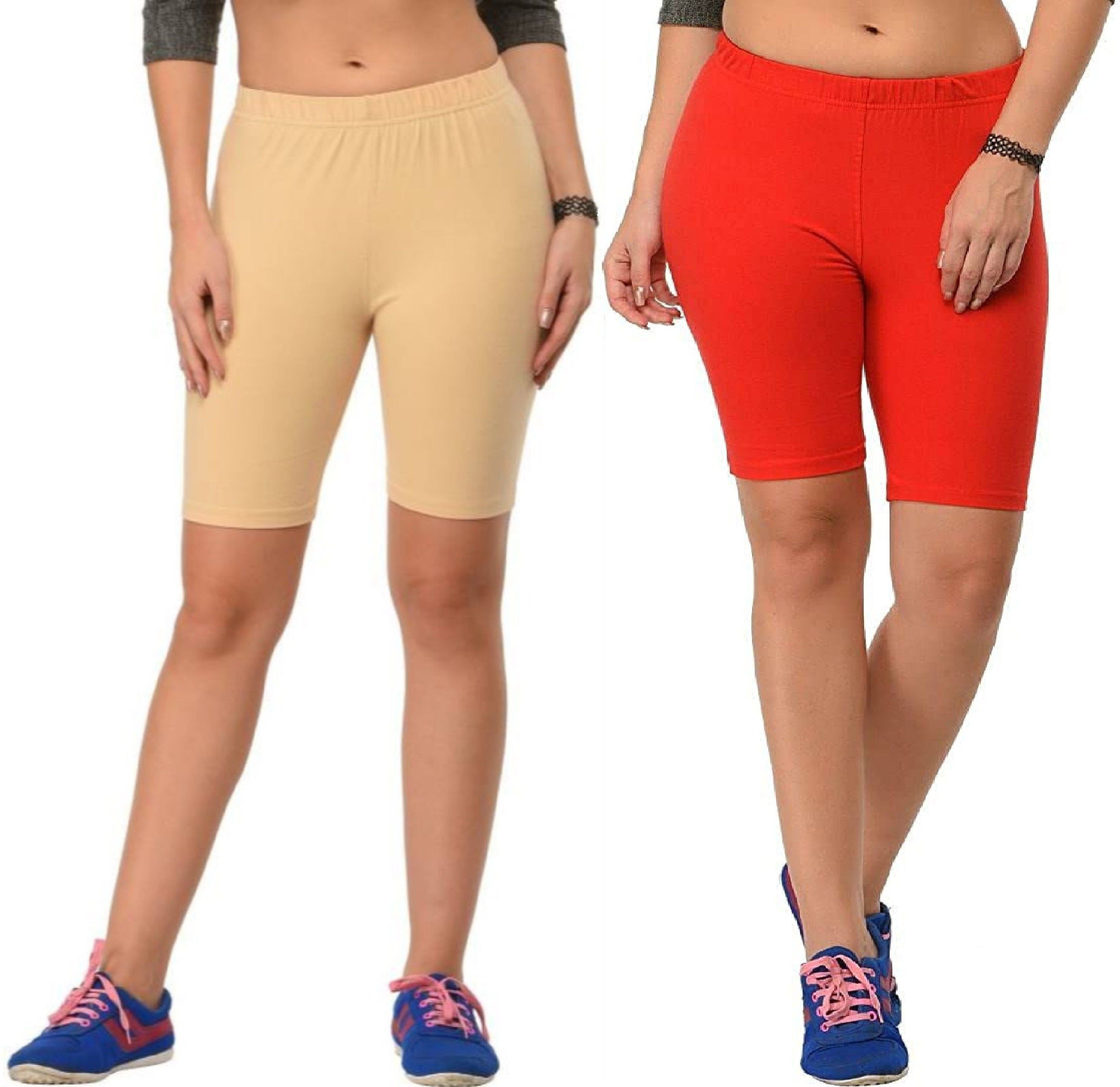 vishwakarm trend Pack of 2 Solid Women Red, Beige Sports Shorts, Cycling Shorts, Gym Shorts, Running Shorts-picture-19