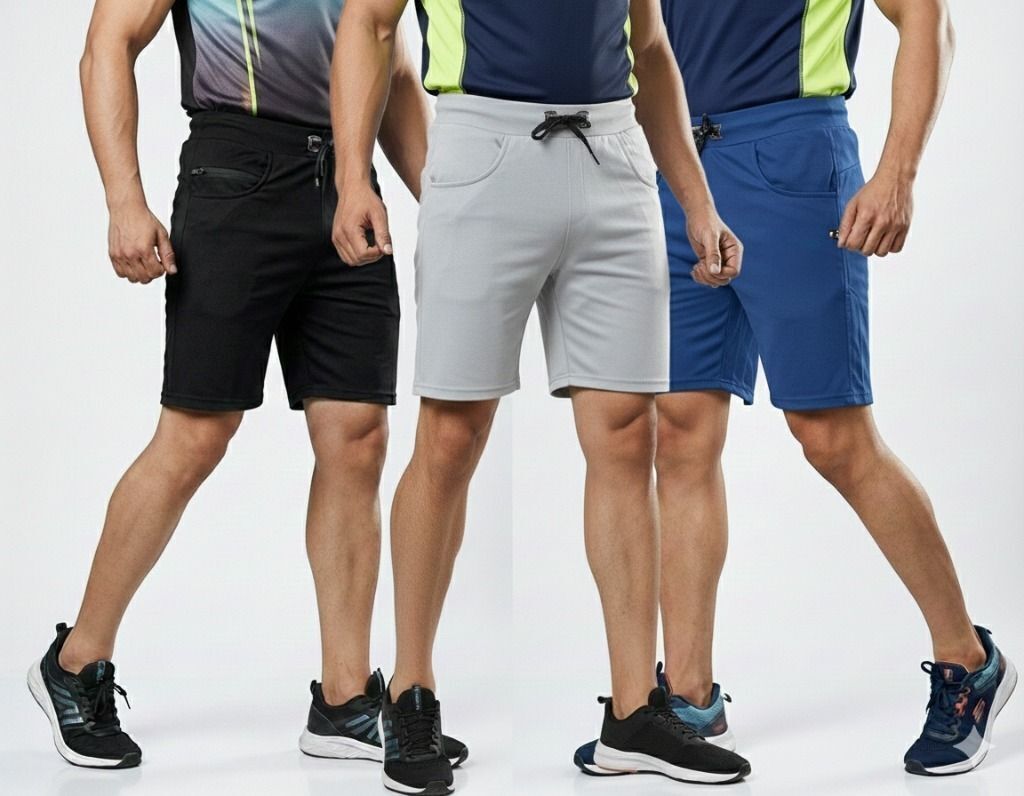 avyana Pack of 3 Solid Men Grey, Blue, Black Regular Shorts, Running Shorts, Sports Shorts, Casual Shorts, Basic Shorts-picture-34