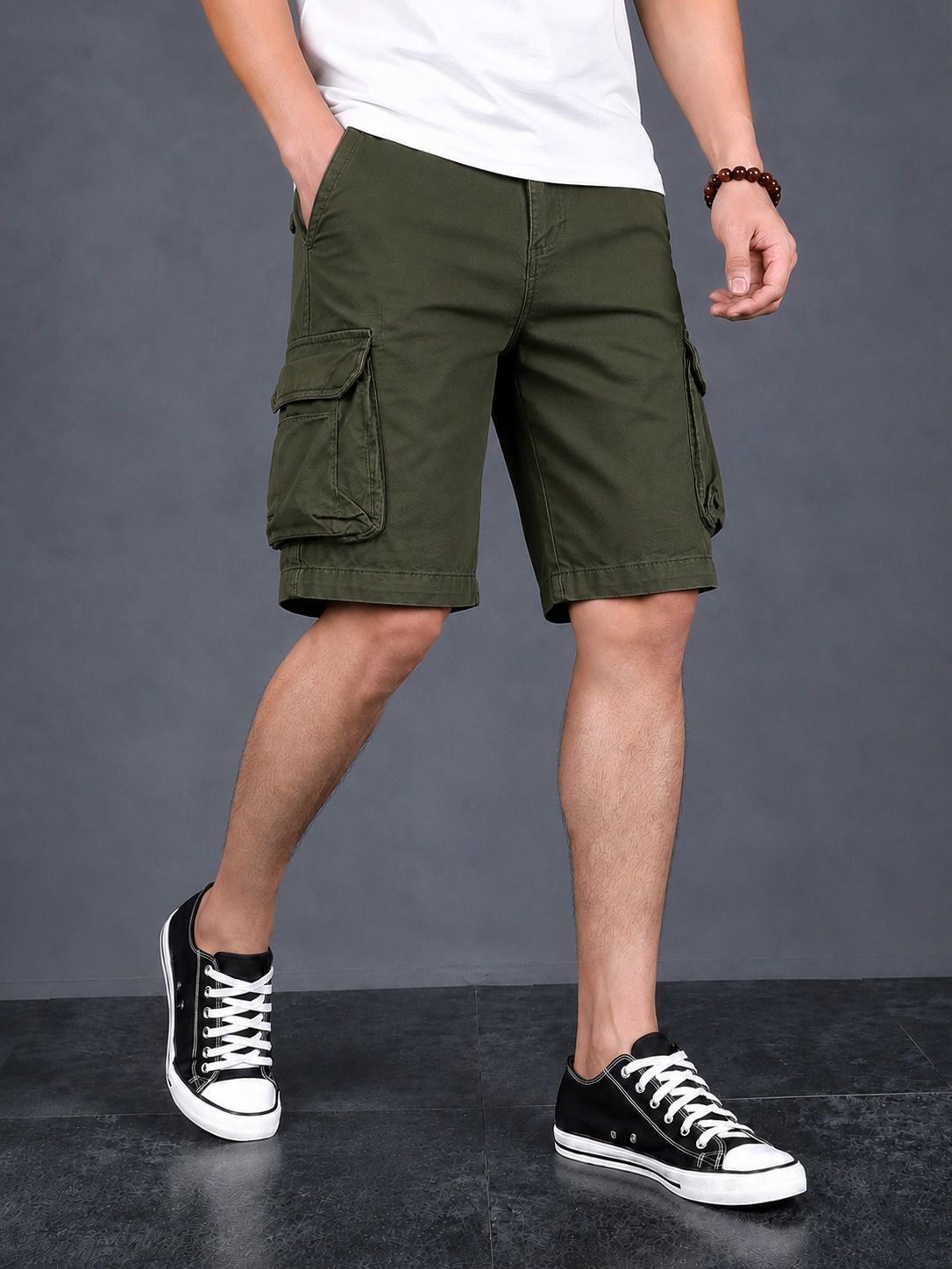 combraided Solid Men Green Casual Shorts-picture-39