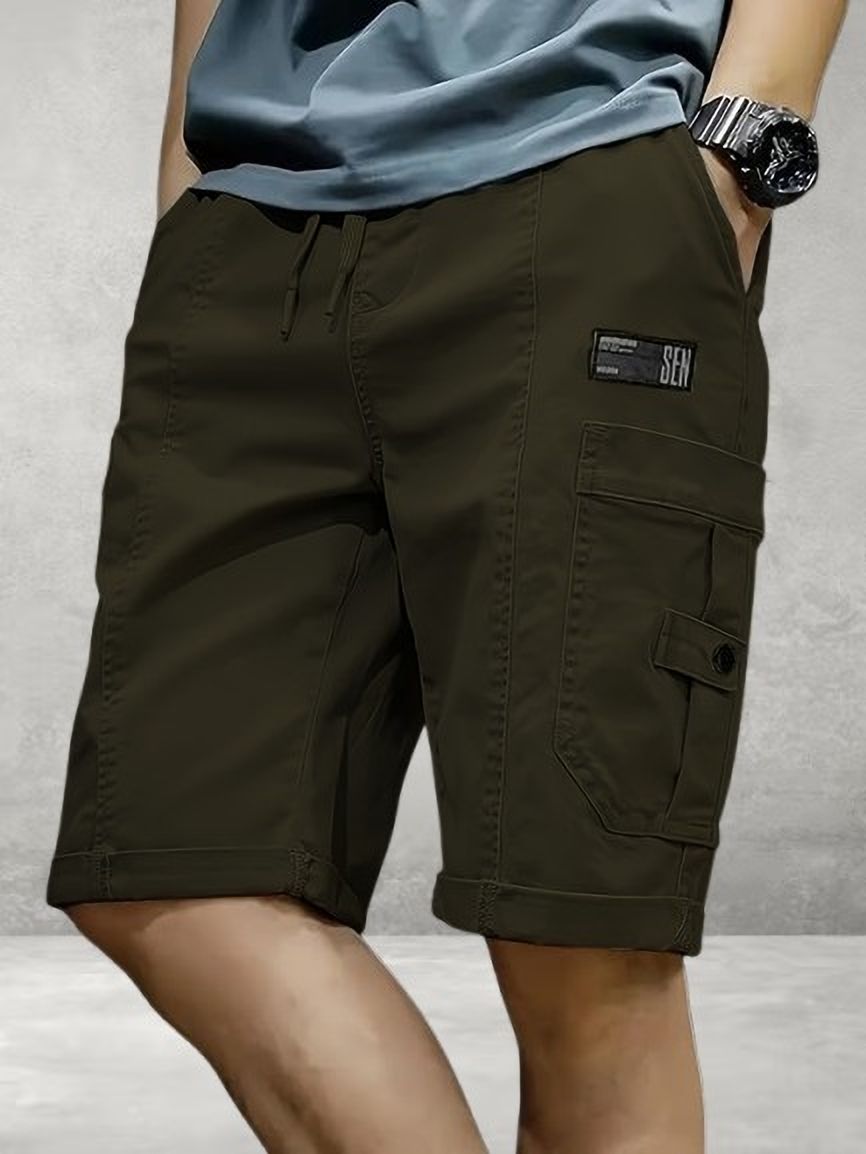 Solid Men Dark Green Cargo Shorts-image-38