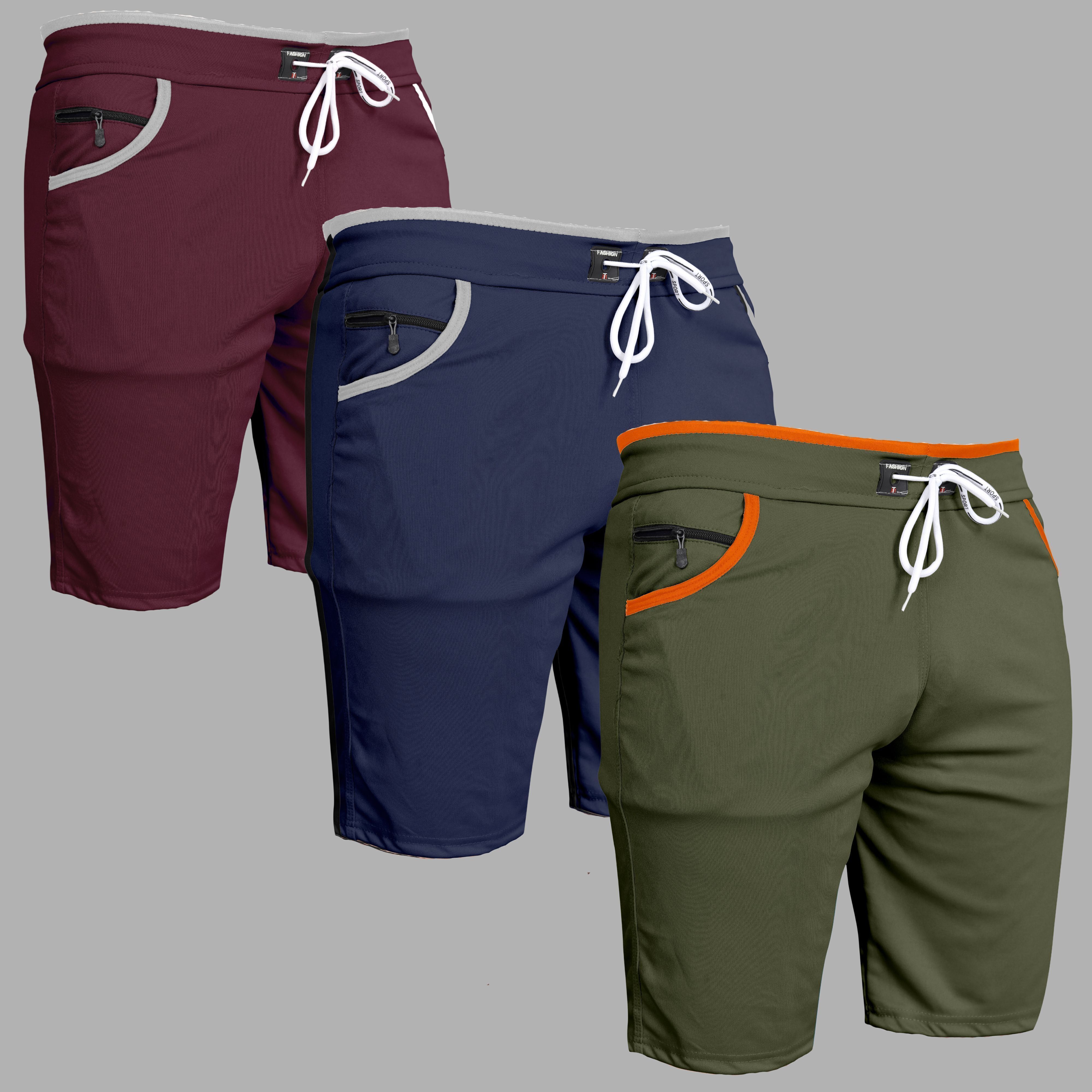 wereko Pack of 3 Solid Men Maroon, Dark Blue, Green Casual Shorts-picture-17