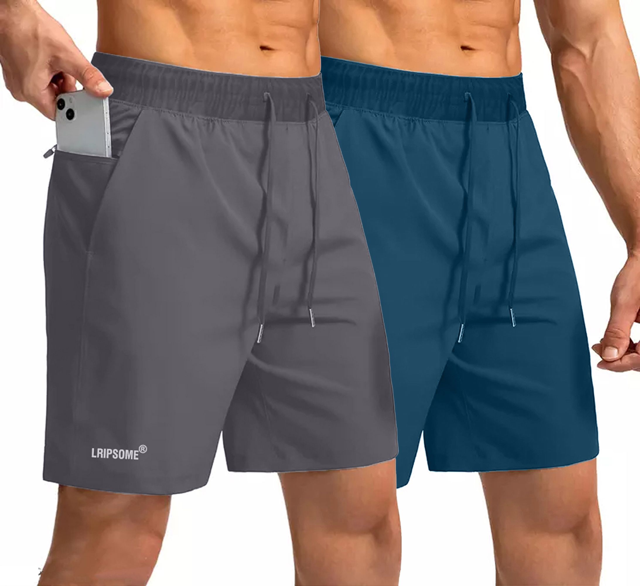 lripsome Pack of 2 Solid Men Grey, Blue Regular Shorts-picture-28