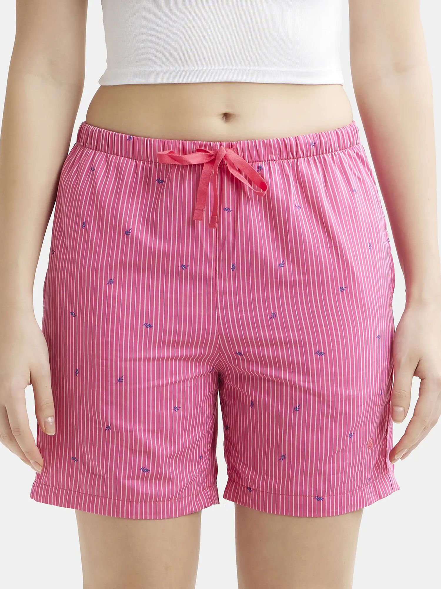 Striped Women Pink Regular Shorts-image-4
