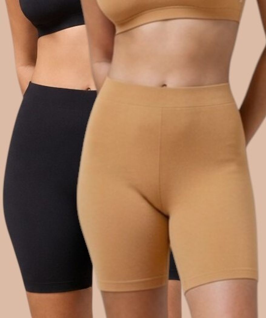 moda rapiodo Pack of 2 Solid Women Black, Beige Cycling Shorts-picture-18