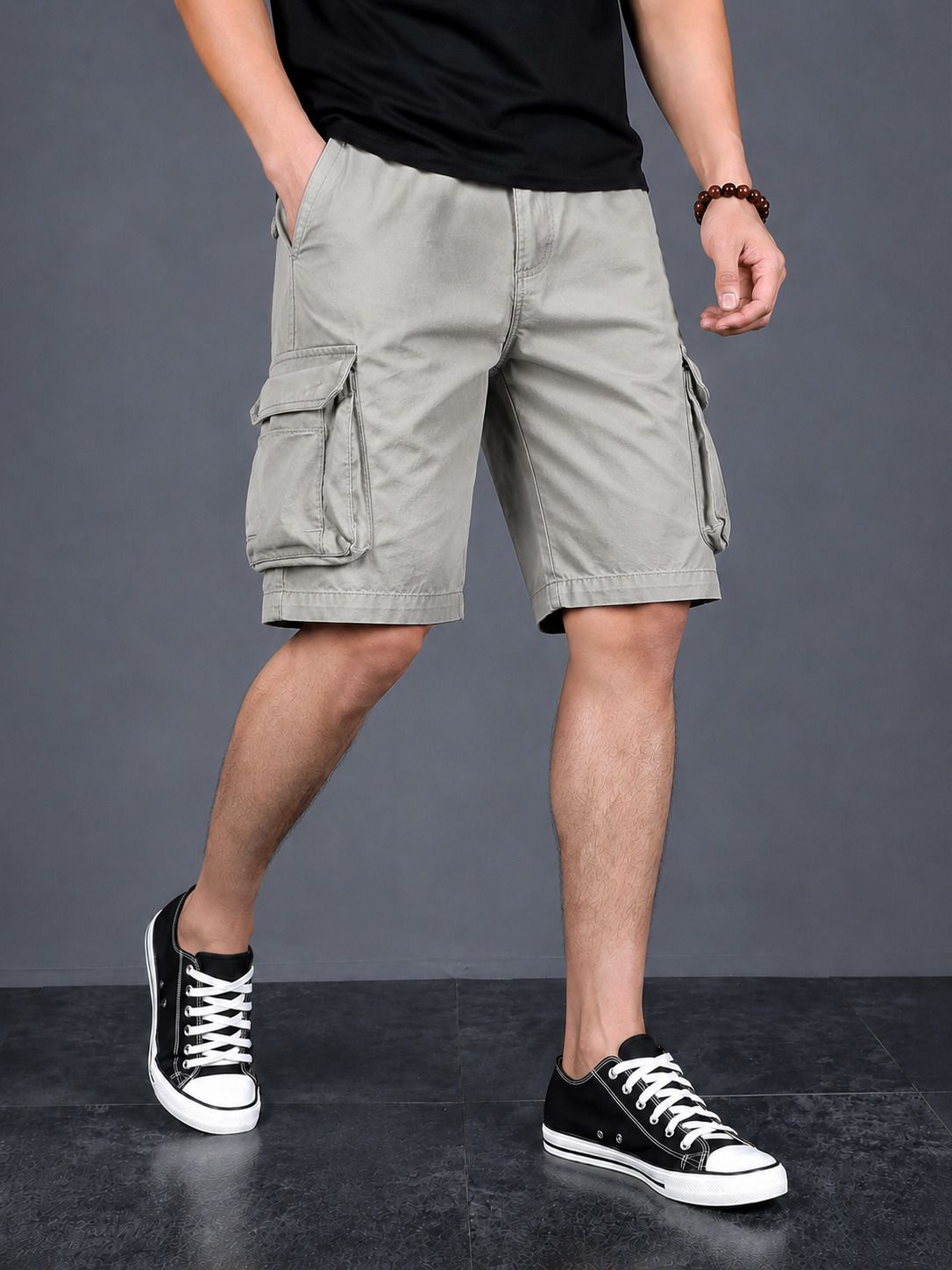 combraided Solid Men Grey Casual Shorts-picture-13