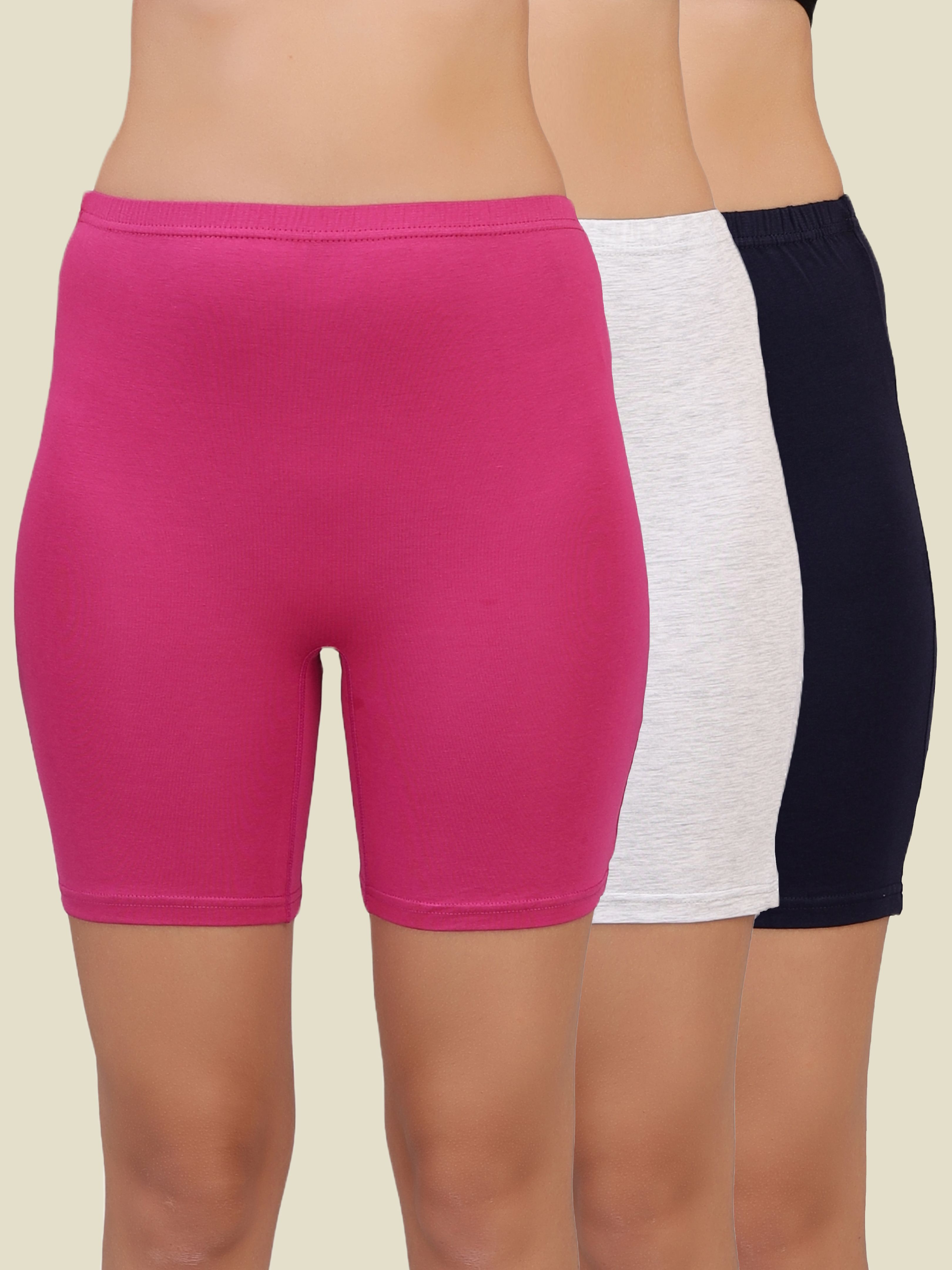 selfcare Pack of 3 Solid Women Dark Blue, Grey, Pink Cycling Shorts, Gym Shorts, Night Shorts, Regular Shorts, Running Shorts-picture-10