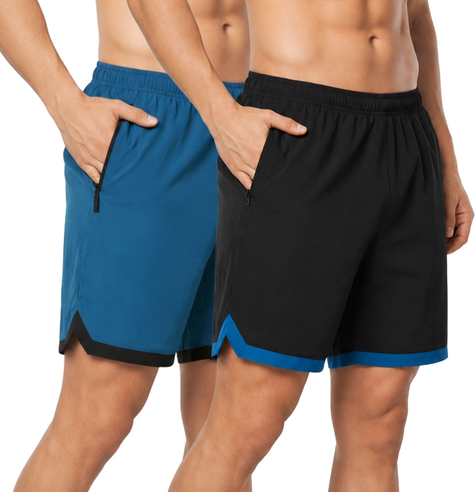 Pack of 2 Solid Men Black, Blue Sports Shorts-image-2