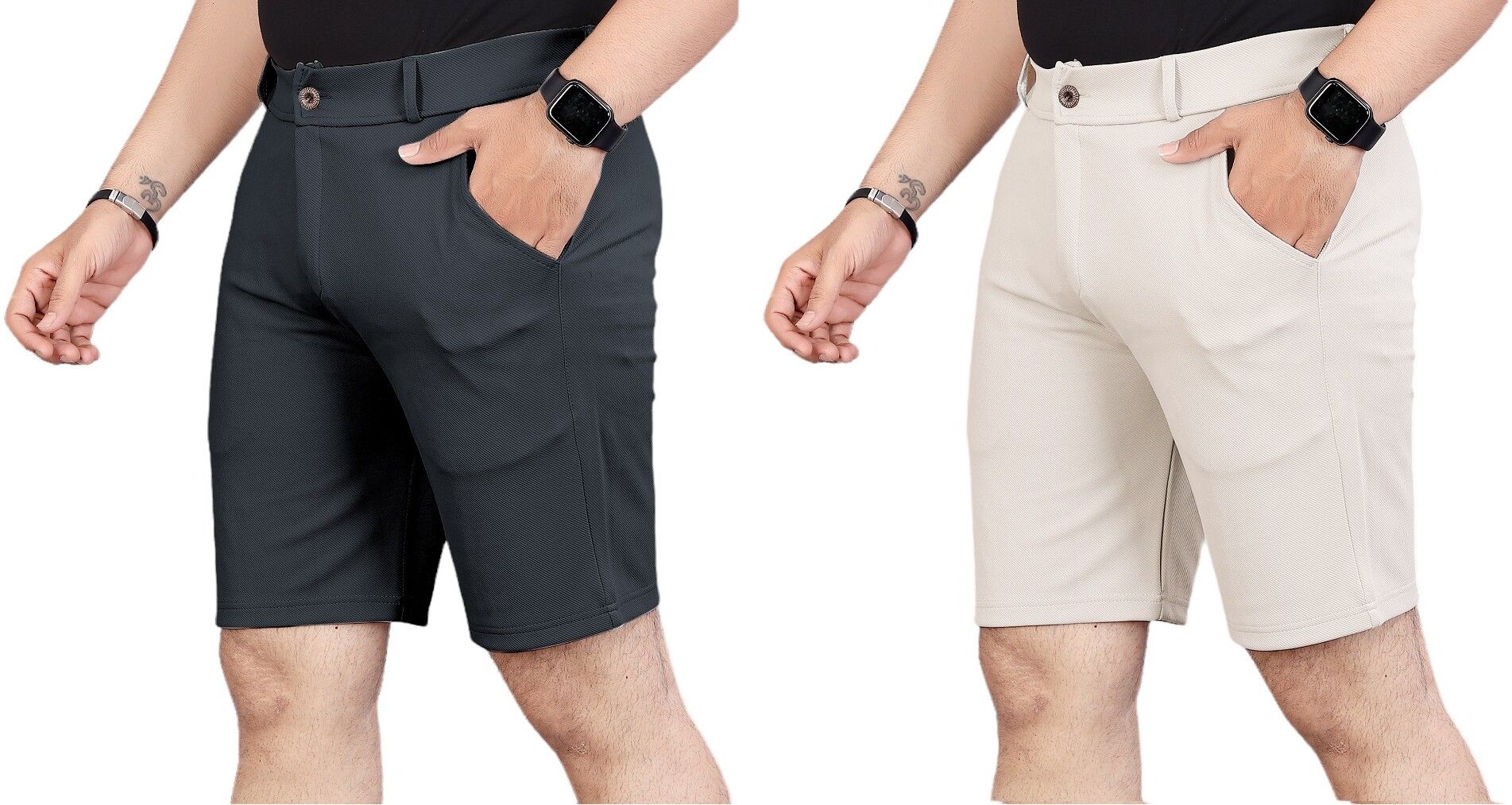 indiclub Pack of 2 Solid Men Grey, Beige Running Shorts-picture-34