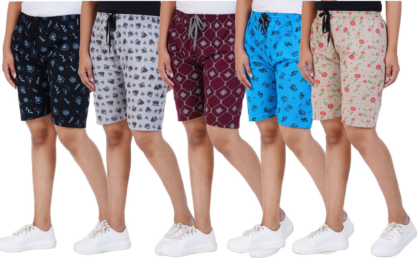 afra Pack of 5 Printed Women Multicolor Casual Shorts-picture-13