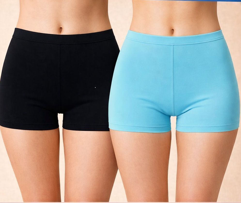 the klowt co Pack of 2 Solid Women Black, Blue Compression Shorts-picture-35