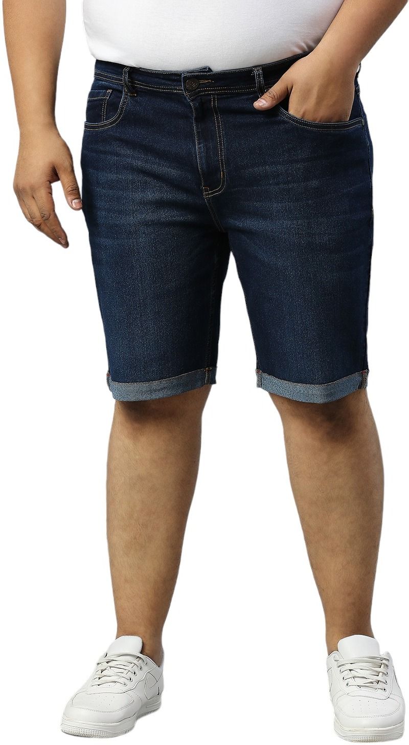turning blue Solid Men Dark Blue Denim Shorts-picture-30