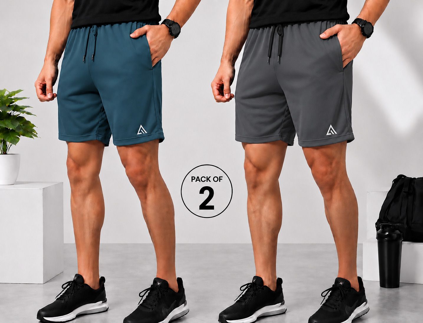 adrenex Pack of 2 Solid Men Dark Grey Gym Shorts, Running Shorts, Sports Shorts, Casual Shorts-picture-46