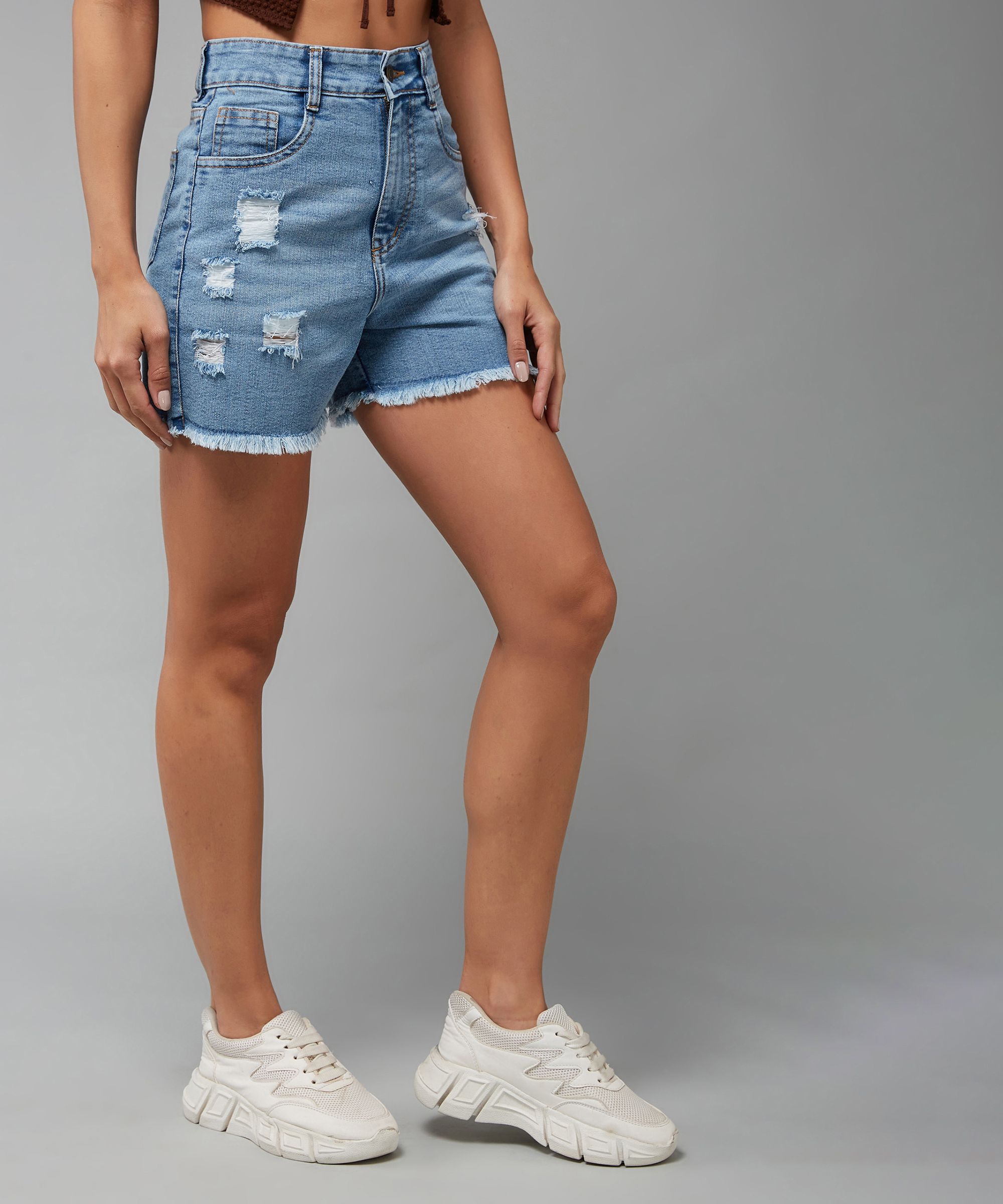 miss chase Solid Women Denim Blue Denim Shorts-picture-22