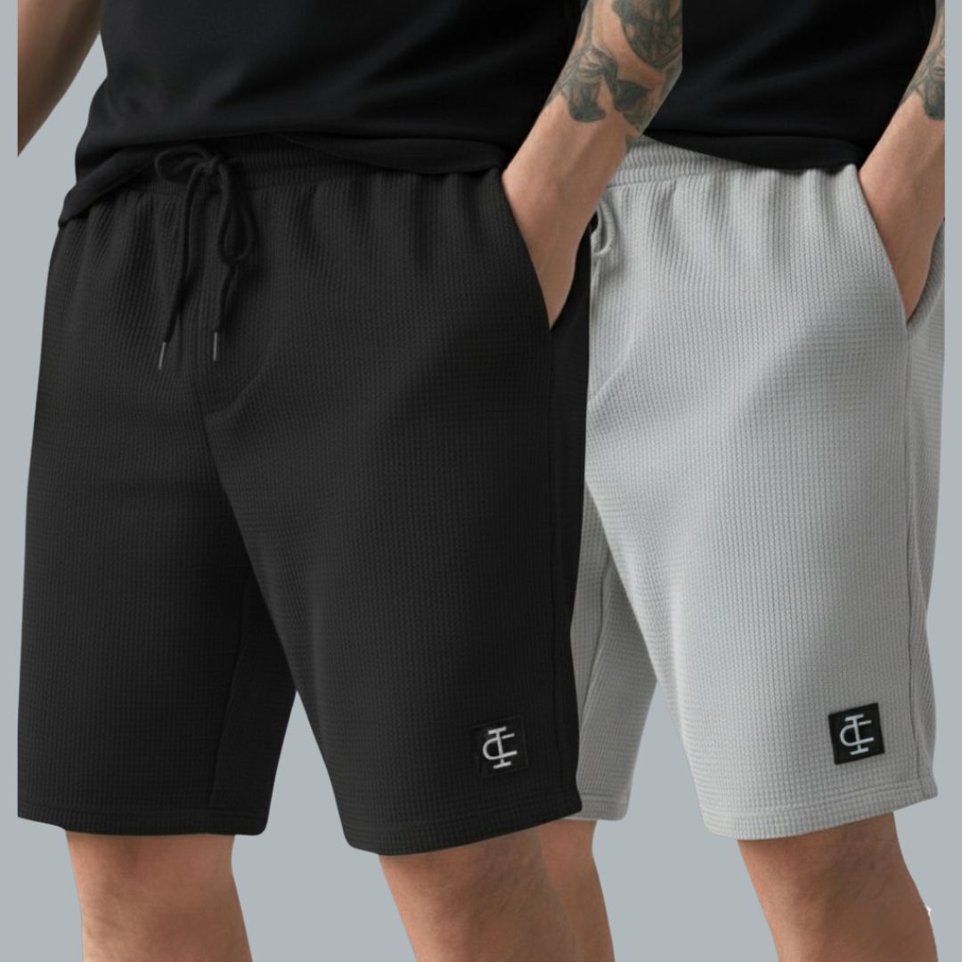 indiclub Pack of 2 Self Design Men Black, Grey Casual Shorts-picture-33