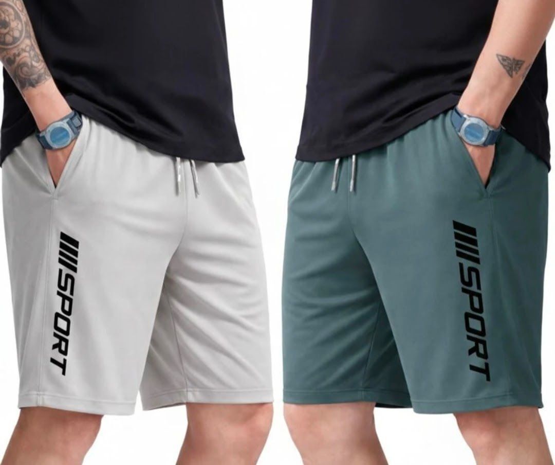 vanifit Pack of 2 Solid, Graphic Print Men Grey, Black Sports Shorts-picture-16