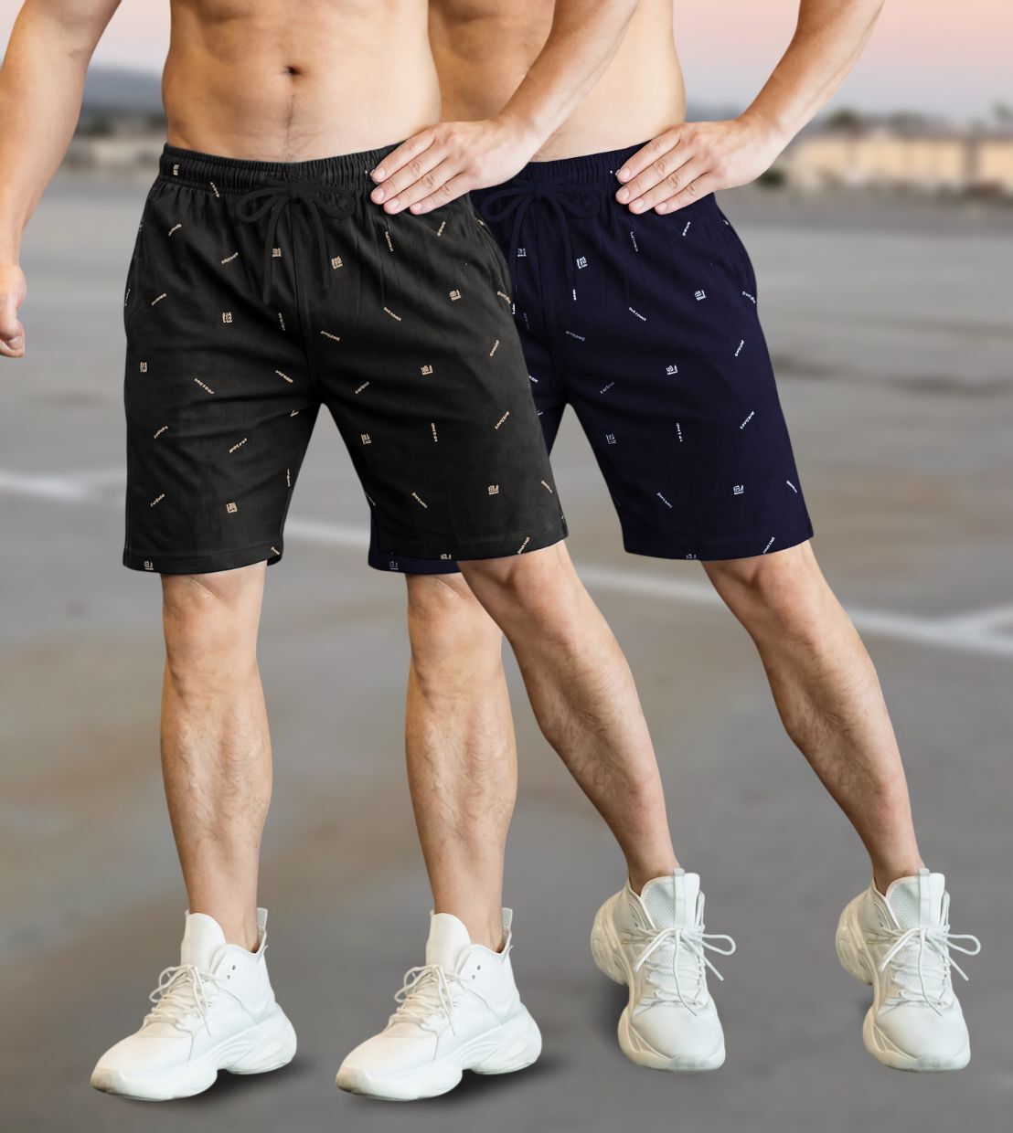 feel track plus Pack of 2 Printed Men Black, Dark Blue Regular Shorts-picture-21