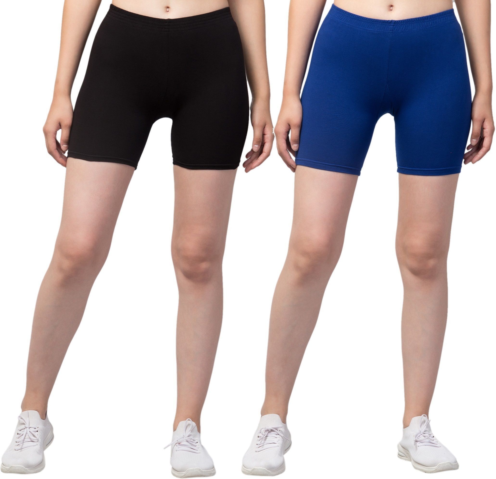 the klowt co Pack of 2 Solid Women Black, Blue Regular Shorts, Night Shorts, Basic Shorts, Casual Shorts-picture-54