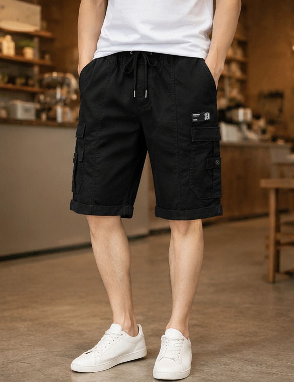 Solid Men Black Cargo Shorts-image-33