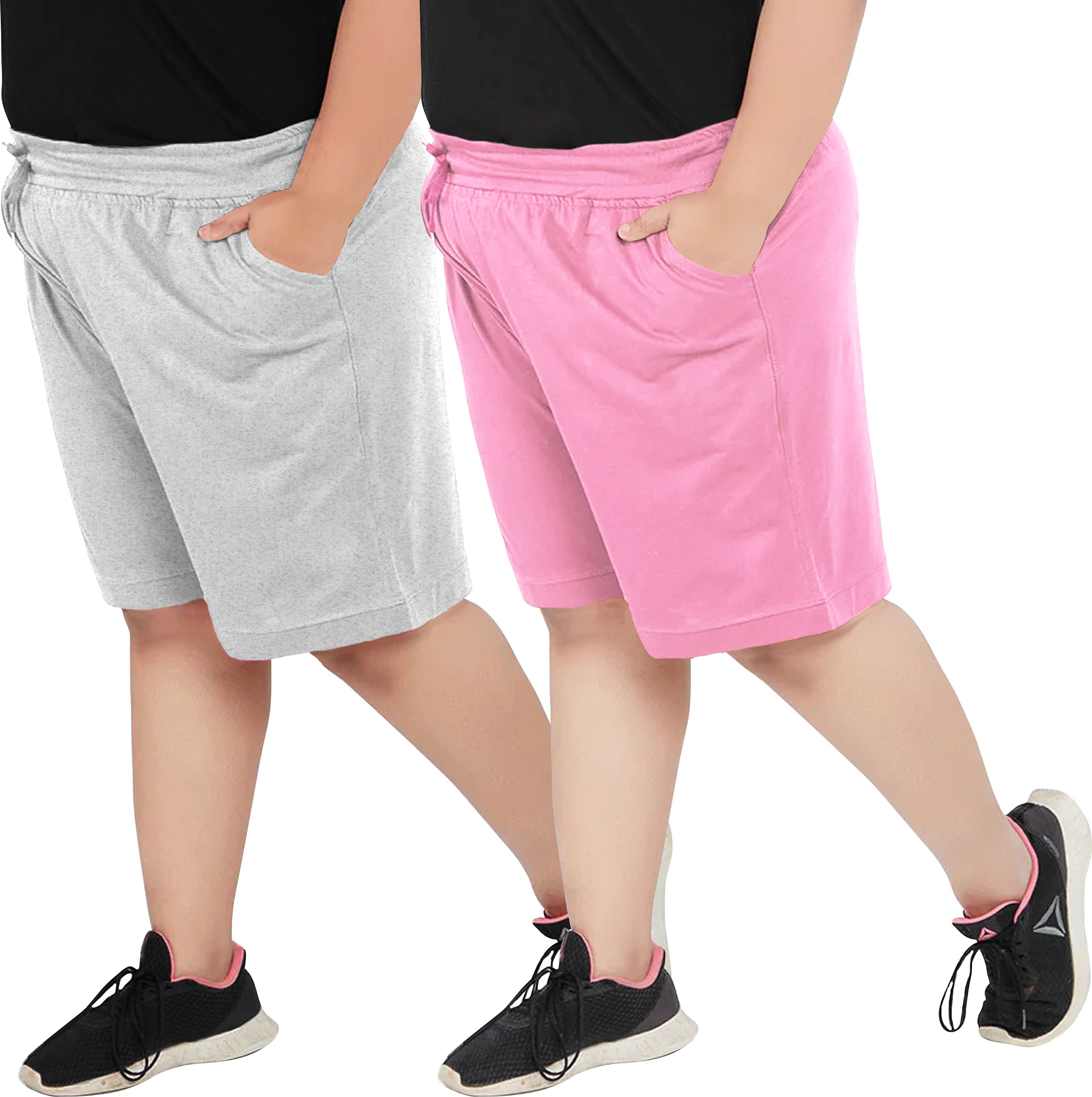 elite soul Pack of 2 Solid Women Pink, Grey Casual Shorts-picture-31