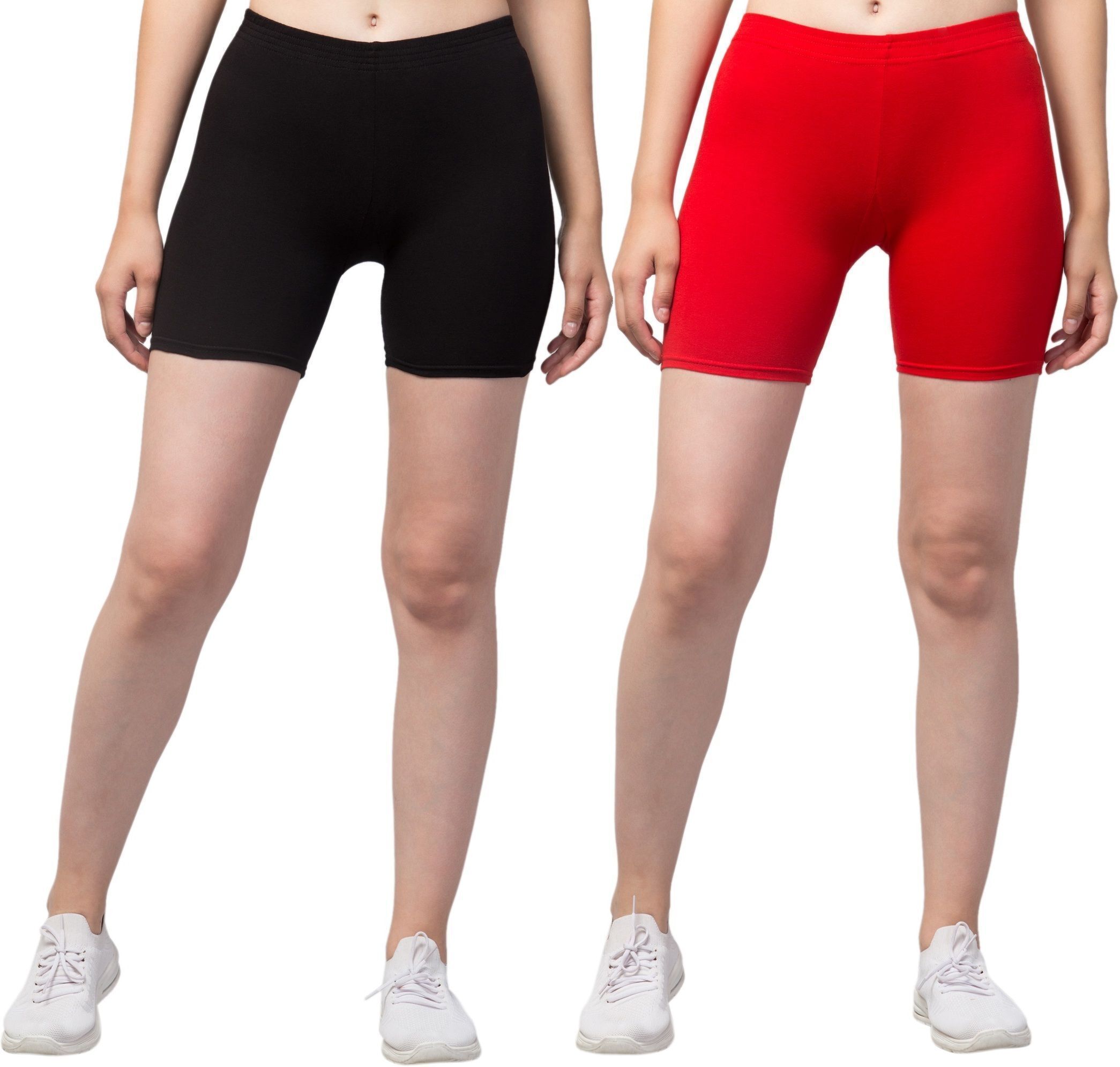 the klowt co Pack of 2 Solid Women Red, Black Regular Shorts, Night Shorts, Basic Shorts, Casual Shorts-picture-34