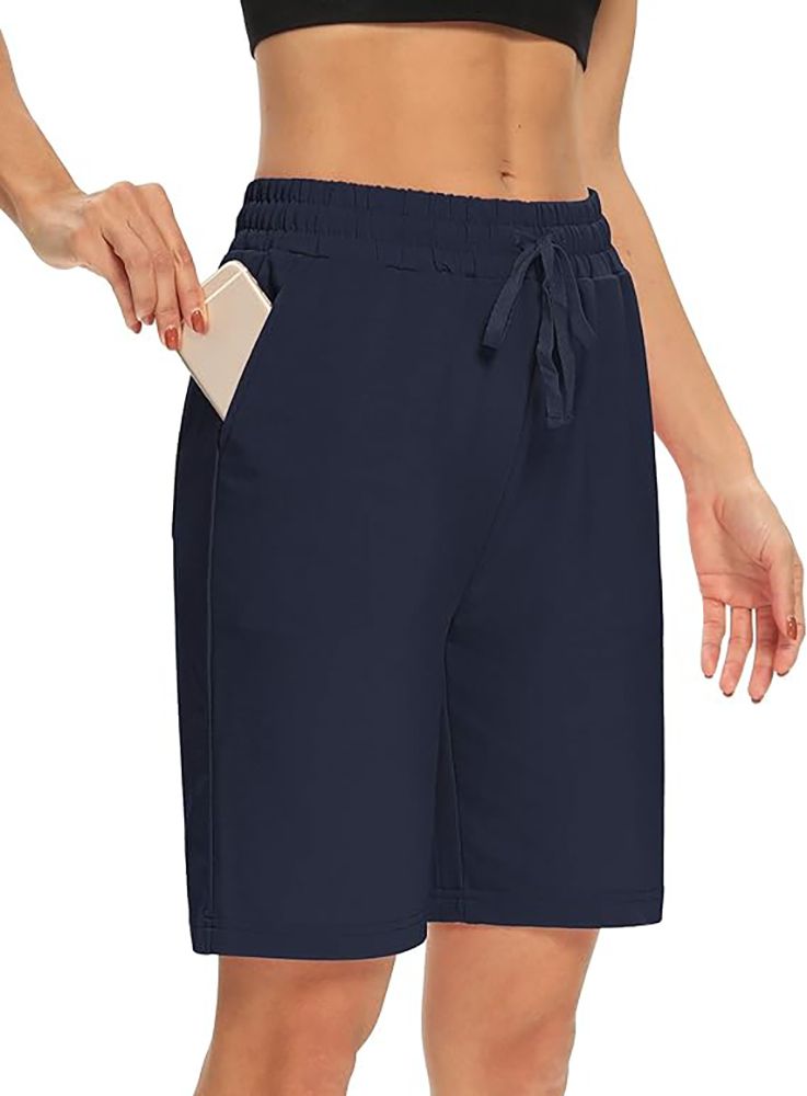 Solid Women Blue Regular Shorts, Night Shorts, Basic Shorts, Casual Shorts
