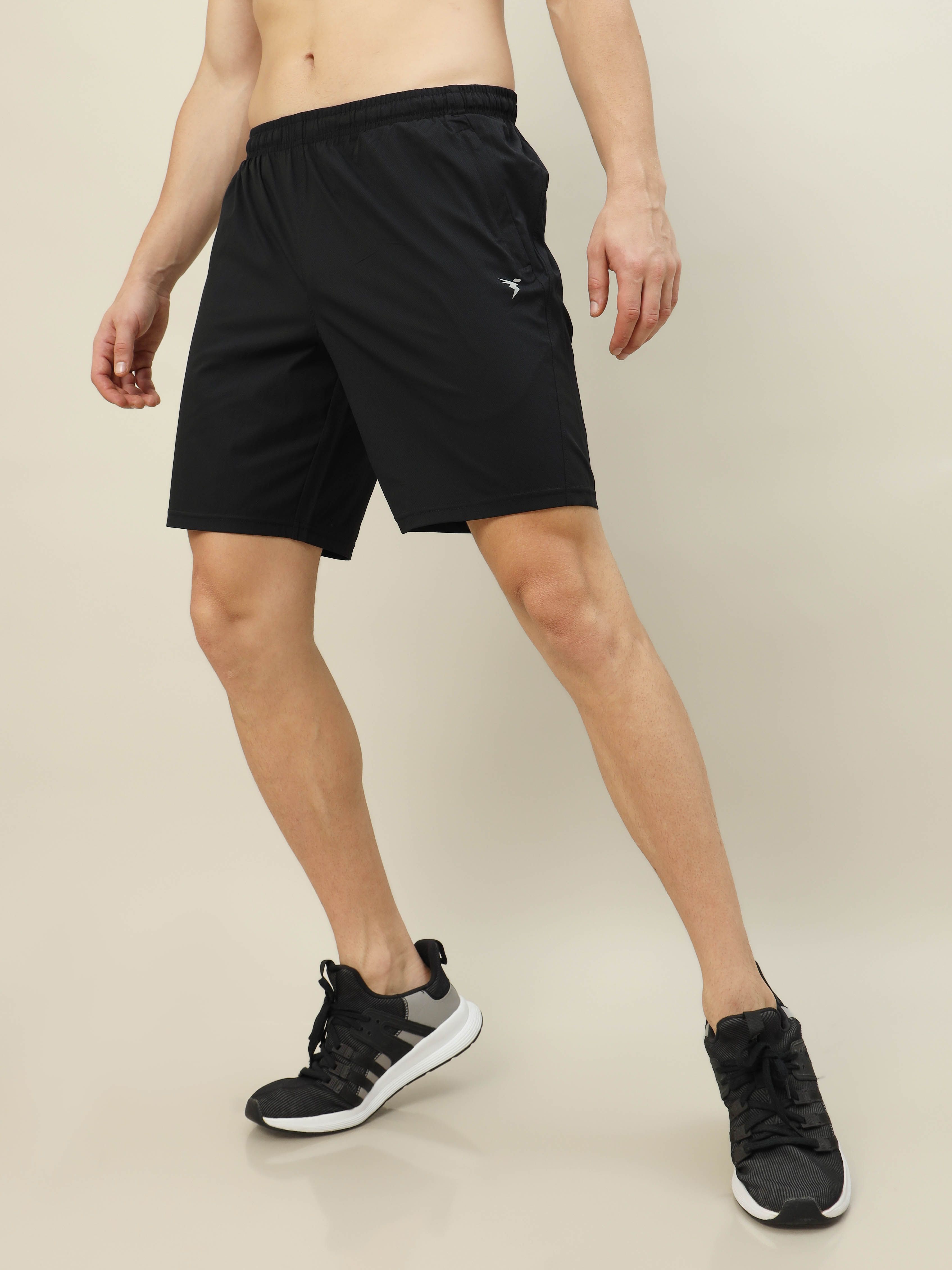 Solid Men Black Sports Shorts