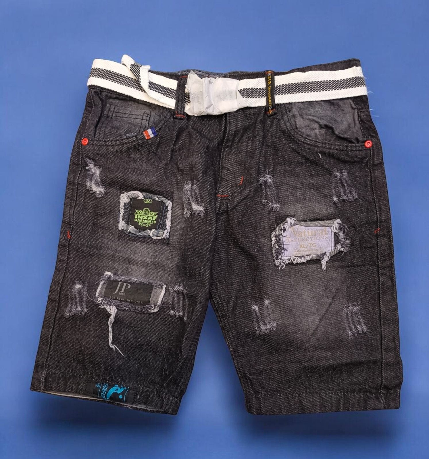 Solid Men Denim Black Denim Shorts-image-11