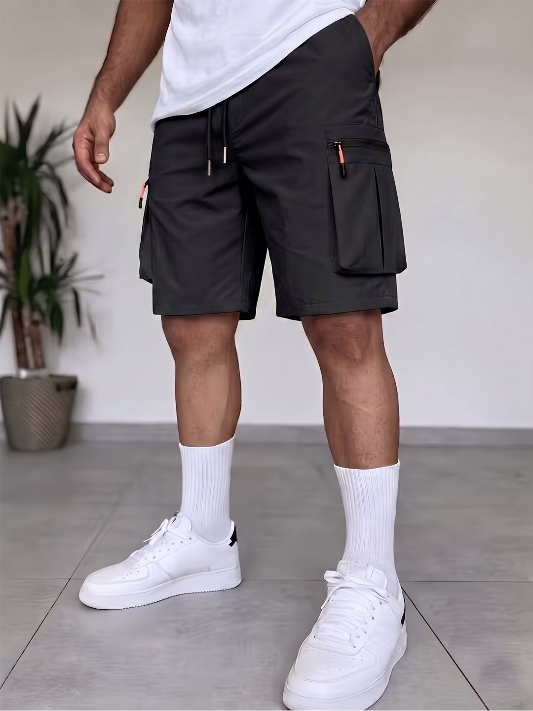 Solid Men Black Cargo Shorts-image-38