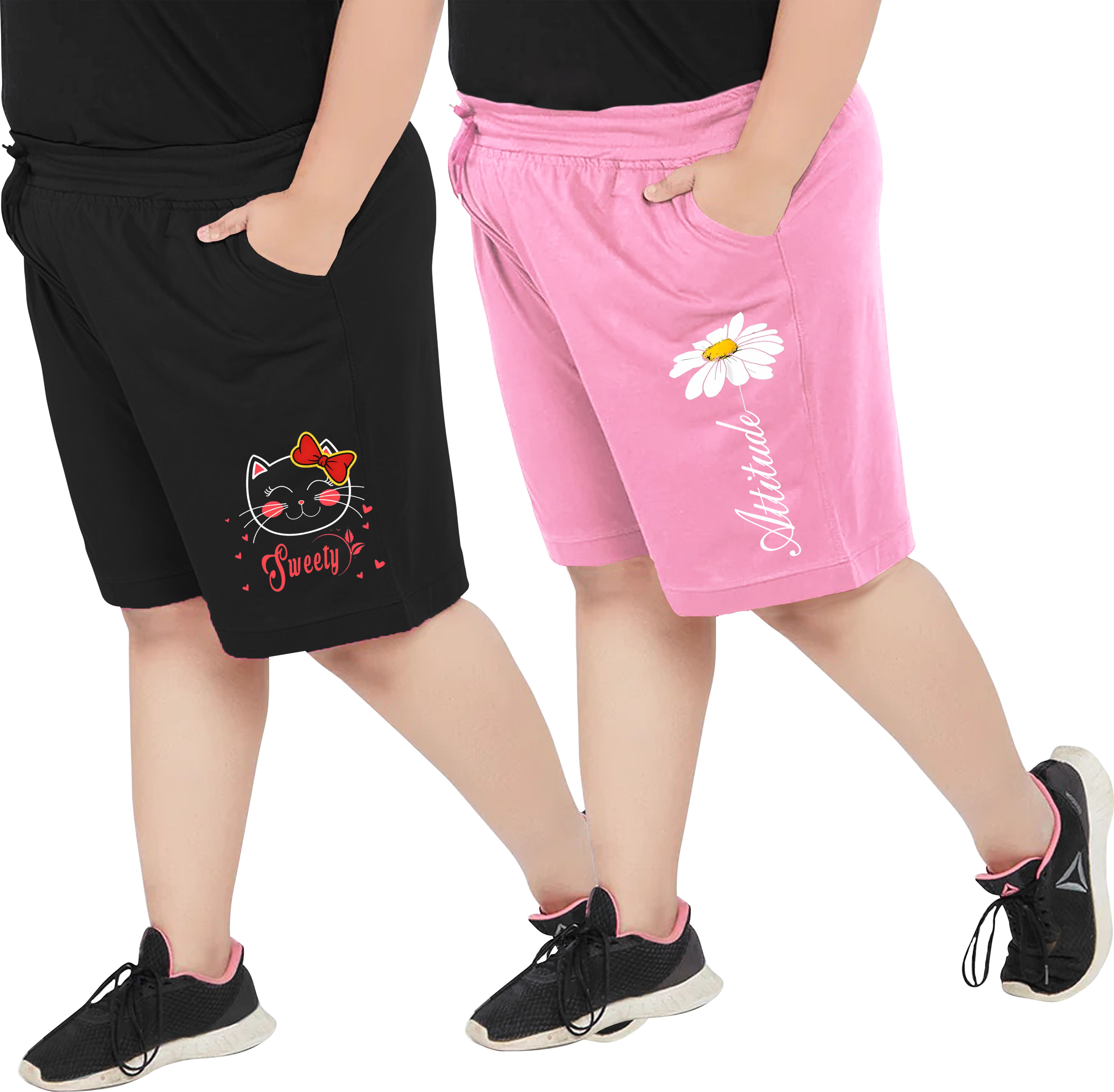 elite soul Pack of 2 Graphic Print Women Multicolor Casual Shorts-picture-24